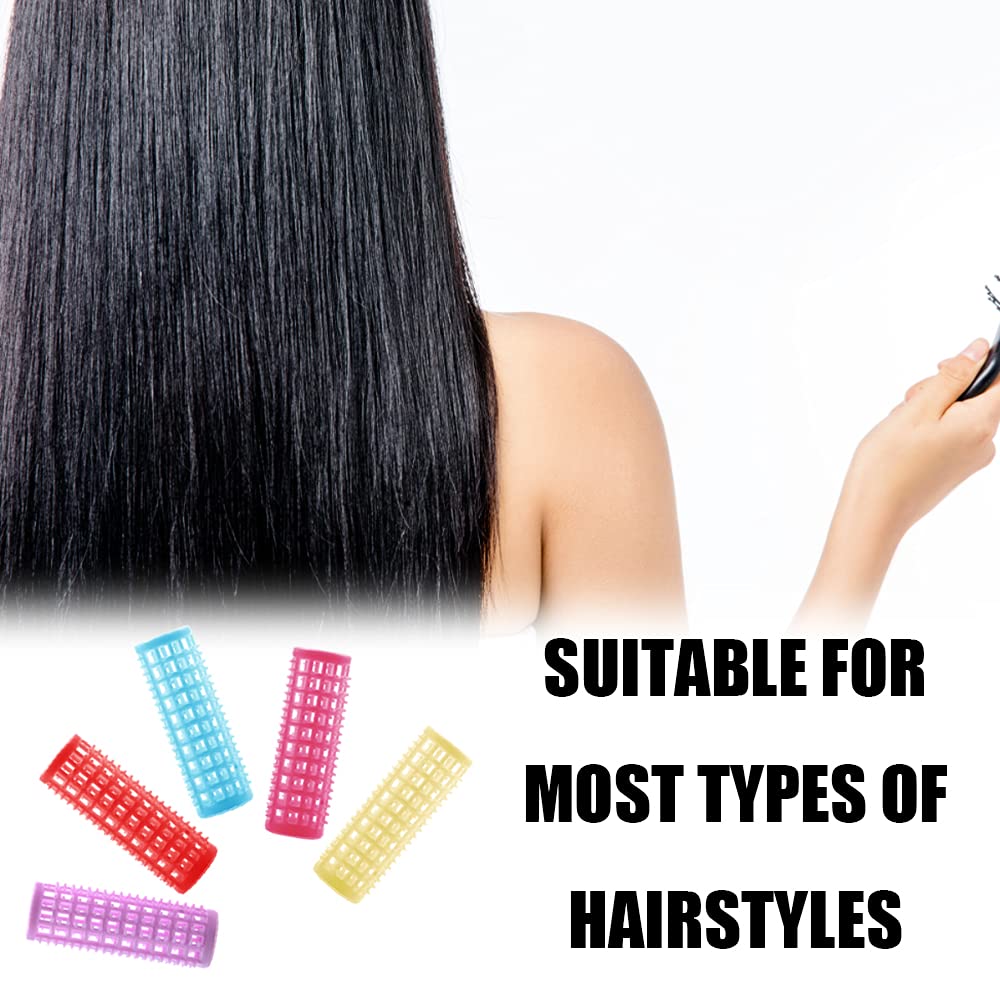 24 Pcs Self-Grip Hair Rollers with Roller Pins - Mesh Plastic Hair Curlers for Women & Girls (Random Colors) - Perfect for Home Styling, Salon Use & DIY Hair Care