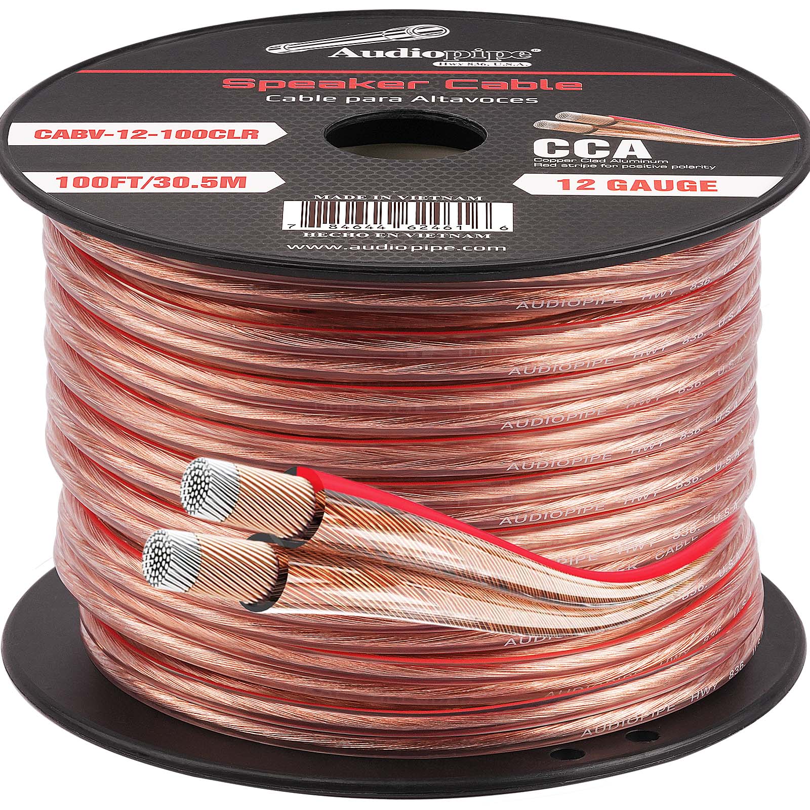 100FT 12AWG Speaker Cable - High Performance Oxygen-Free Copper Audio Wire for Home Theater, Studio & Outdoor Sound Systems (CABV 12 100CLR) - Perfect for Surround Sound, PA Systems & DJ Equipment