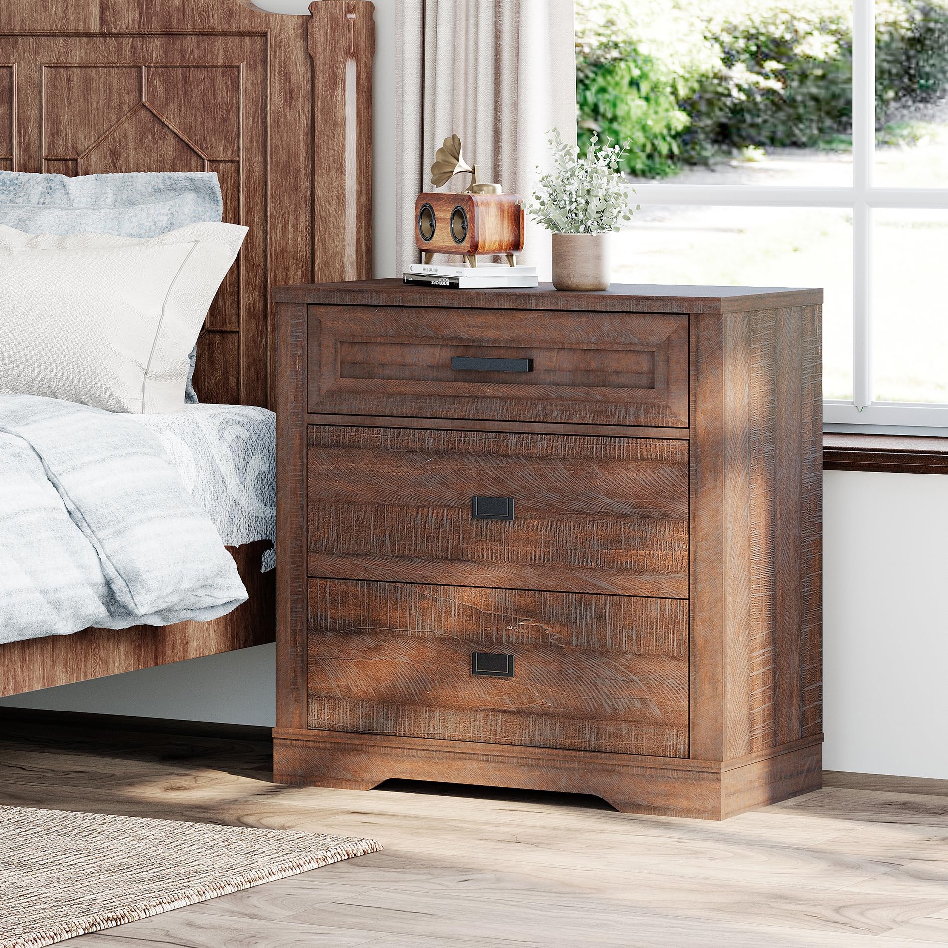 WAMPAT 3-Drawer Kids Dresser - Modern Farmhouse Wooden Chest for Nursery, Bedroom & Hallway Storage - Rustic Brown Organizer for Clothes, Toys & Essentials | Perfect for Small Spaces & Home Decor