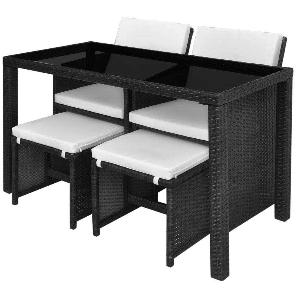 5PCS Outdoor Dining Set - Durable Patio Furniture with Large Rectangle Glass Table & Rattan Chairs, Steel Frame Conversation Set for Backyard, Garden, Poolside Dining and Entertaining
