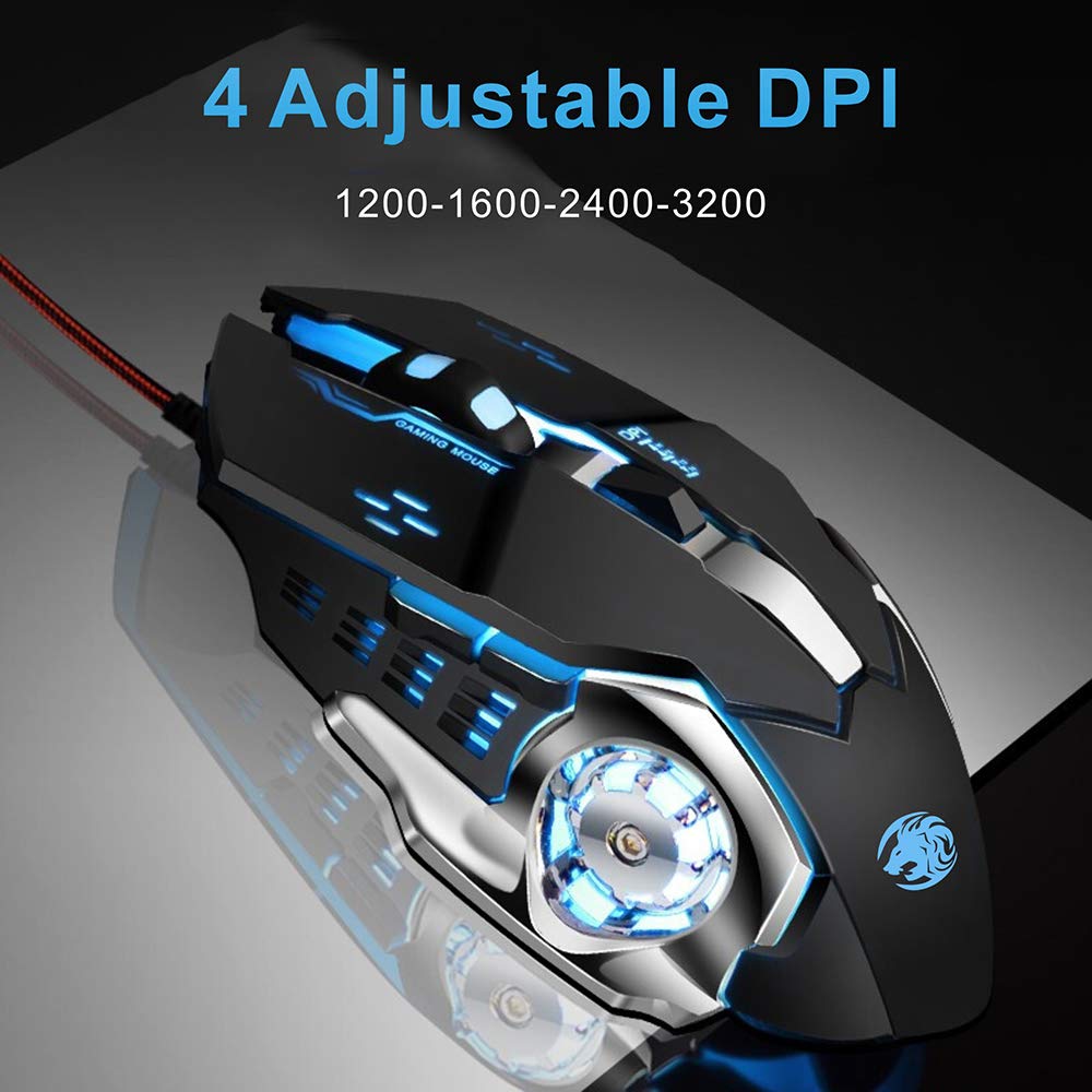 TENMOS K85 Silent Click Wired Gaming Mouse - Ergonomic USB Computer Mouse with 4 Adjustable DPI, Breathing LED Light, 6 Buttons - Compatible with PC, Laptop, Computer (Black) - Perfect for Gaming, Office, and Home Use