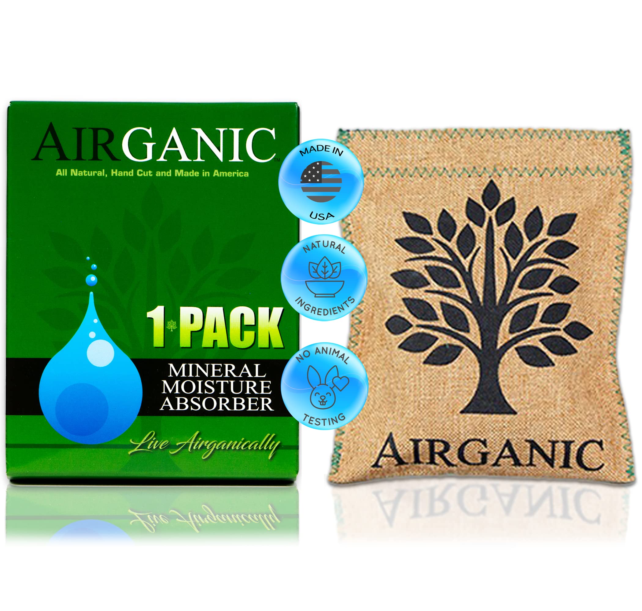 Airganic Natural Moisture Absorbers - Reusable Gun Safe Dehumidifier, Car & Closet Dehumidifier | USA-Made Mineral Desiccant | Kid & Pet Friendly (1 Pack) | Prevent Rust & Mold in Storage Areas