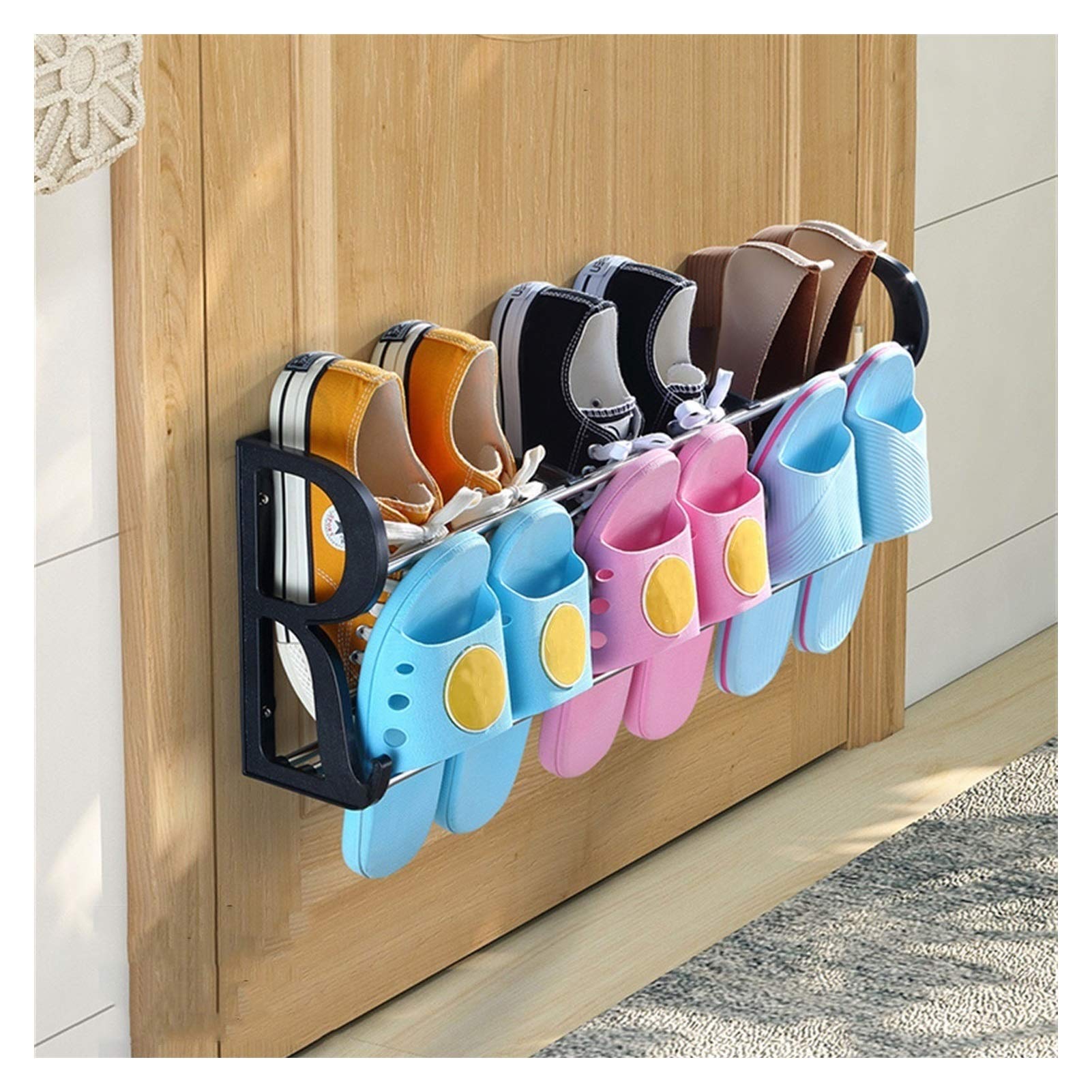 CHHD Wall-Mounted Stainless Steel Shoe Rack - Space Saving Storage Shelf for Bathroom, Kitchen, Laundry Room - No Drilling Required, Easy Assembly - Perfect for Organizing Shoes, Flip Flops & Household Items (4 Size Options)