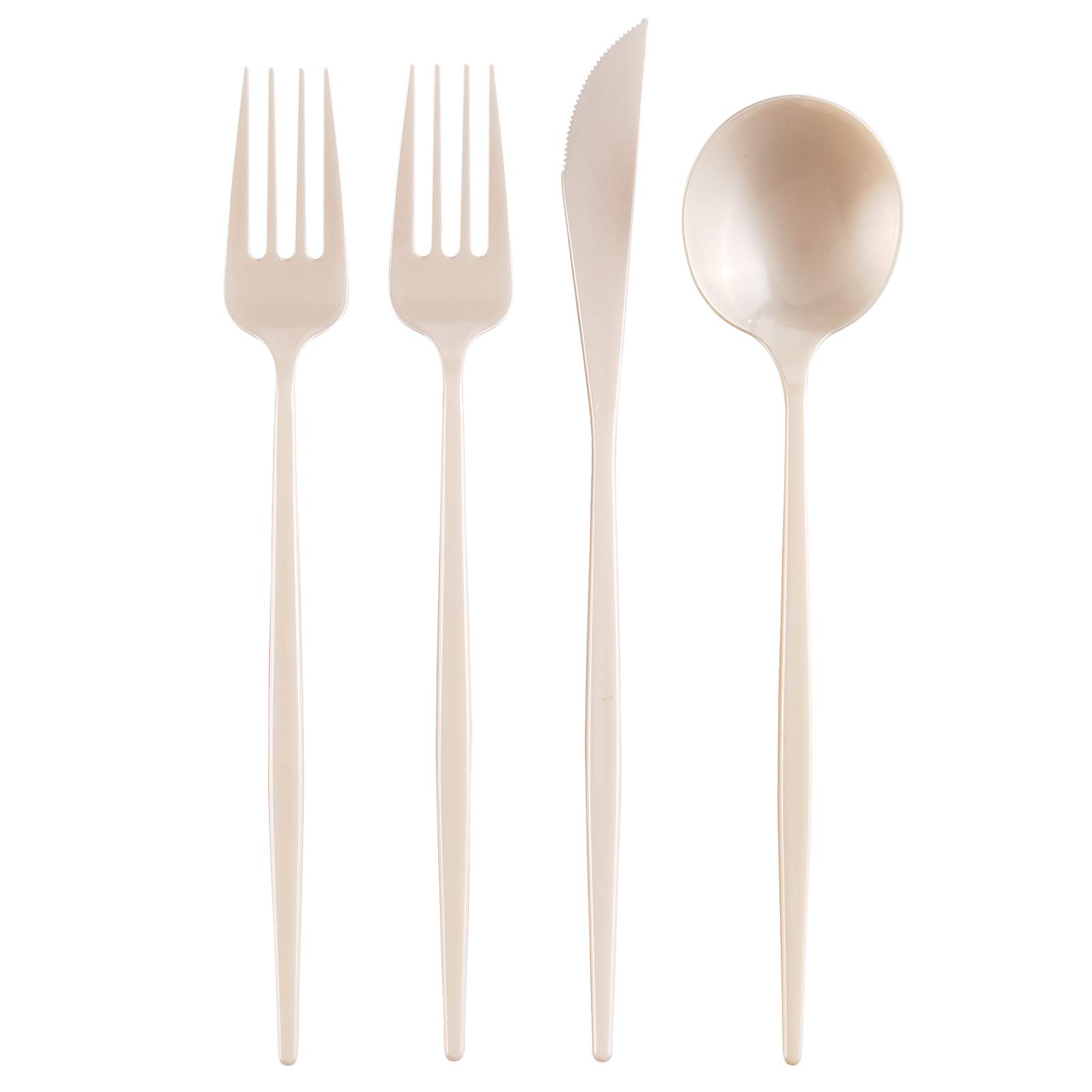Premium Disposable Flatware Set - 96 pcs Heavy Duty Plastic Cutlery (48 Forks, 24 Knives, 24 Spoons) | Elegant Cream Silverware for Weddings, Parties & Fine Dining | Durable & Stylish Plastic Silverware for Events
