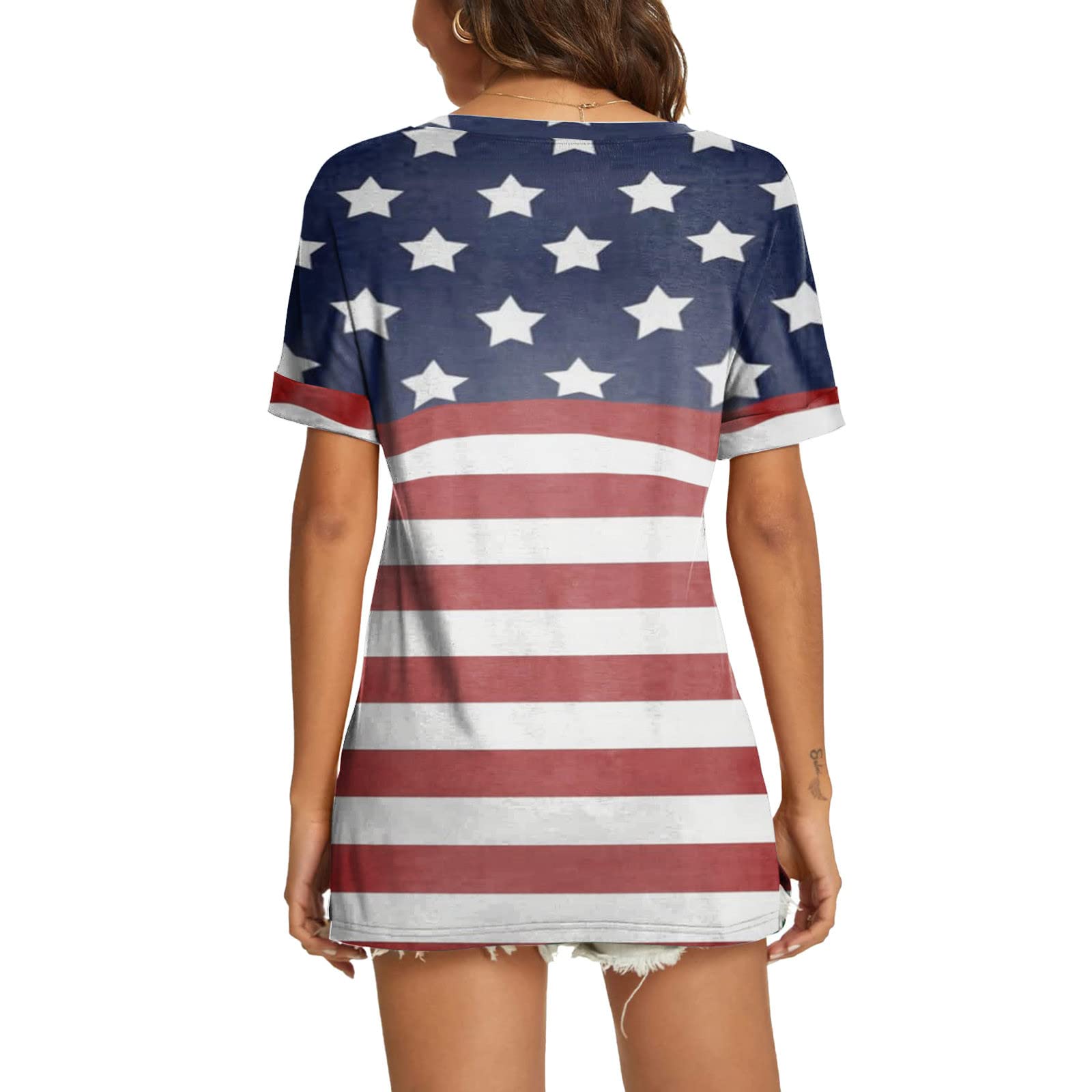 Women's Casual V-Neck Rolled Sleeve Loose Lounge T-Shirt with Side Split - Summer Comfort Top for Relaxing at Home, Yoga, or Weekend Outings