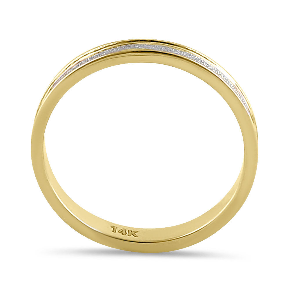 14K Solid Yellow Gold and White Stardust Wedding Band Ring for Women - Elegant Stackable Jewelry for Brides, Anniversaries & Special Occasions