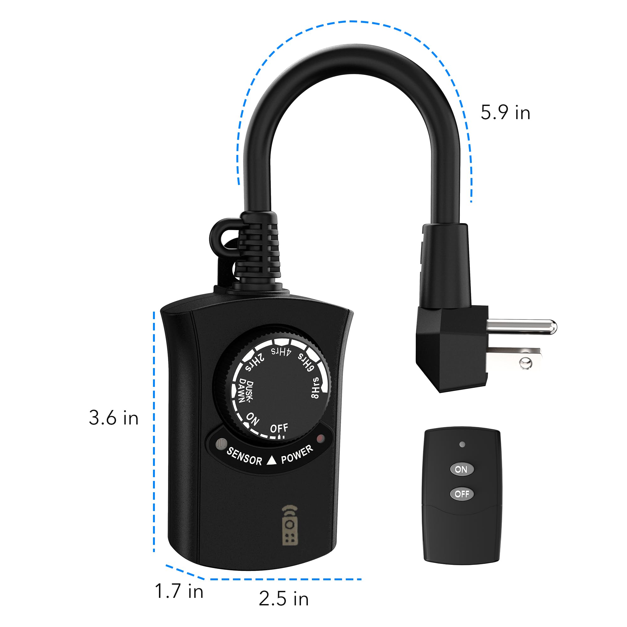 HBN Outdoor Light Timer Waterproof - Weatherproof Photocell Dusk to Dawn Sensor with Remote Control, 2/4/6/8 Hour Countdown Timer, 15A 1875W 1/2HP Outlet for Christmas Lights, Landscape Lighting & Holiday Decorations