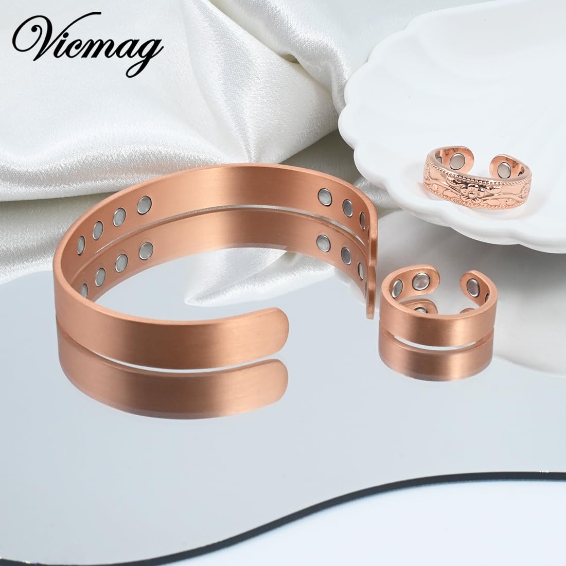 Vicmag Copper Magnetic Bracelet for Women - Ultra Strength 99.9% Pure Copper with Strong Magnets, Adjustable Size, Perfect Gift for Pain Relief & Improved Circulation - Ideal for Arthritis, Joint Pain & Wellness Therapy