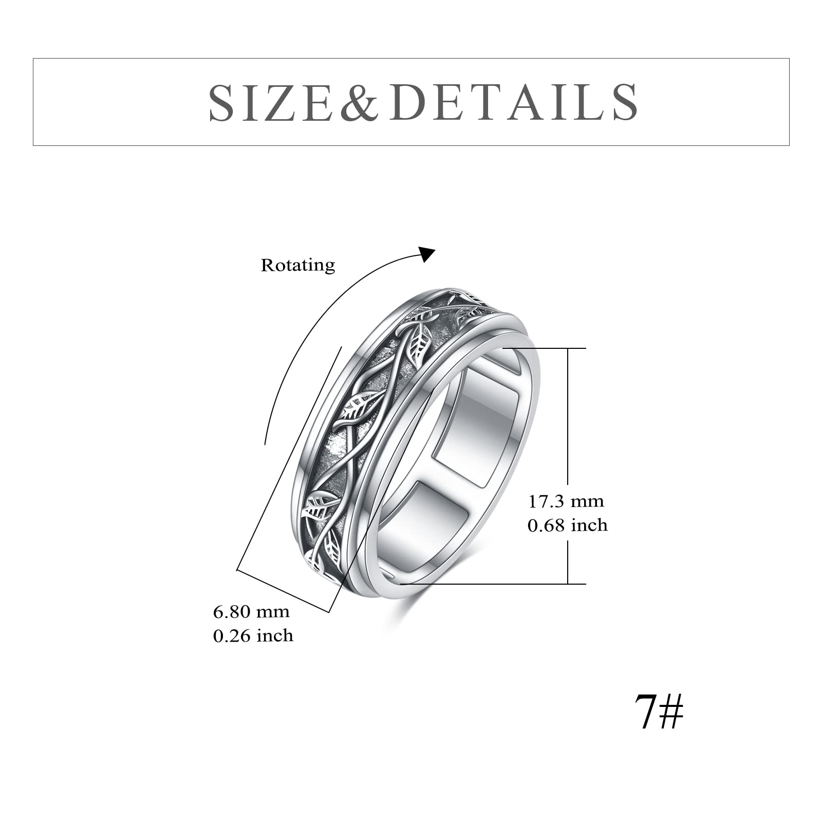 Sterling Silver Anxiety Spinner Ring for Women - Tree of Life Design with Leaf Details | Stress Relief Jewelry for Anxiety, Focus & Relaxation | Perfect for Work, Meditation & Daily Wear