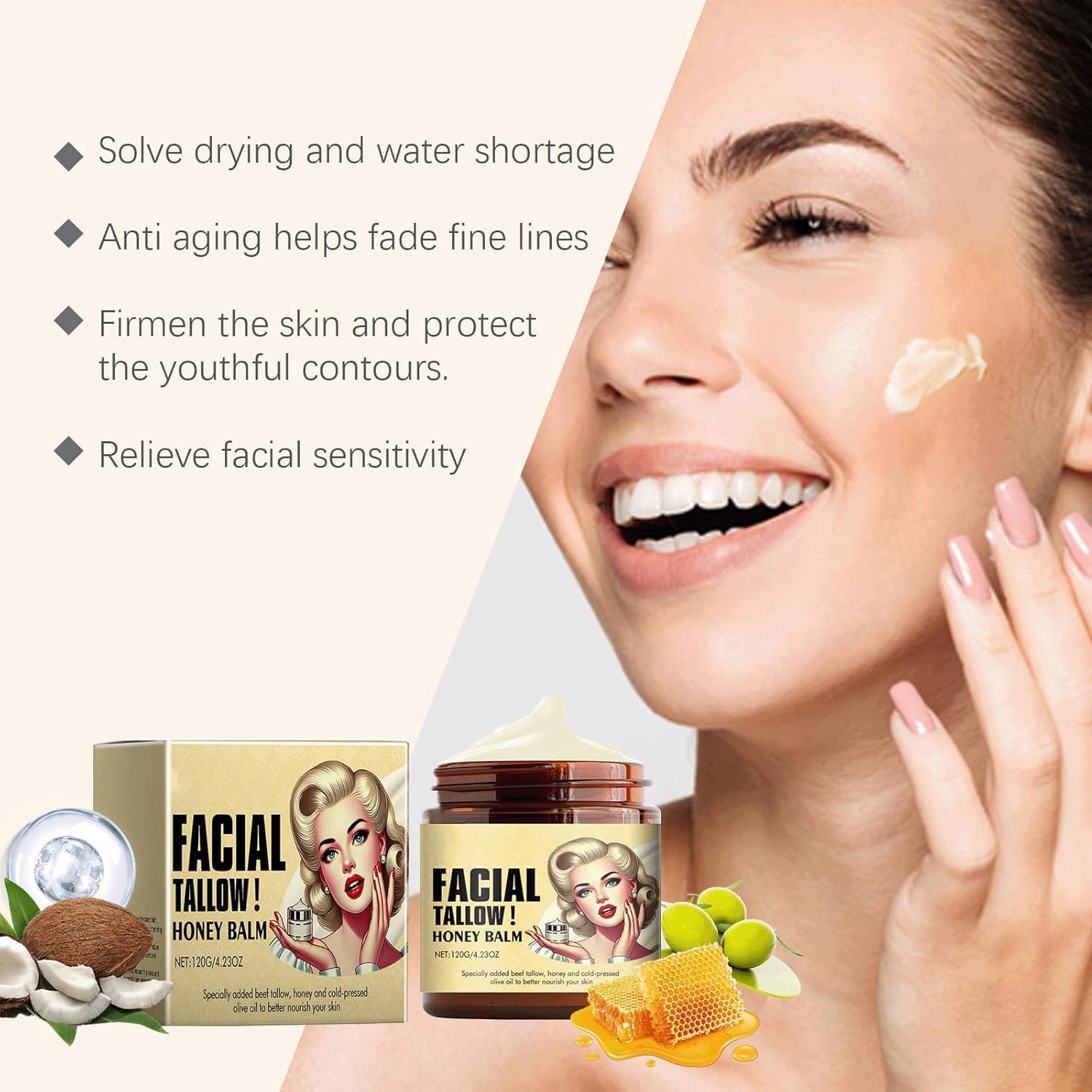 Grass-Fed Tallow & Honey Balm for Skin, Face & Lips - Organic Moisturizer