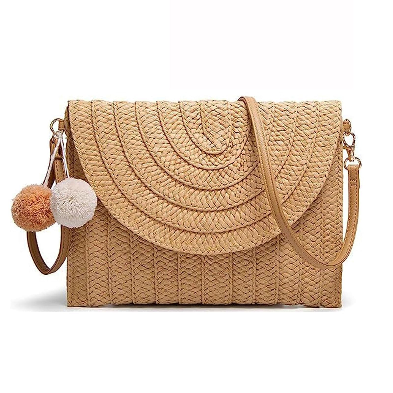 Women's Woven Straw Tote Bag with Magnetic Buckle - Handmade Beach Bag for Travel, Summer Vacation & Party Essentials | Perfect for Beach Outings, Picnics & Shopping