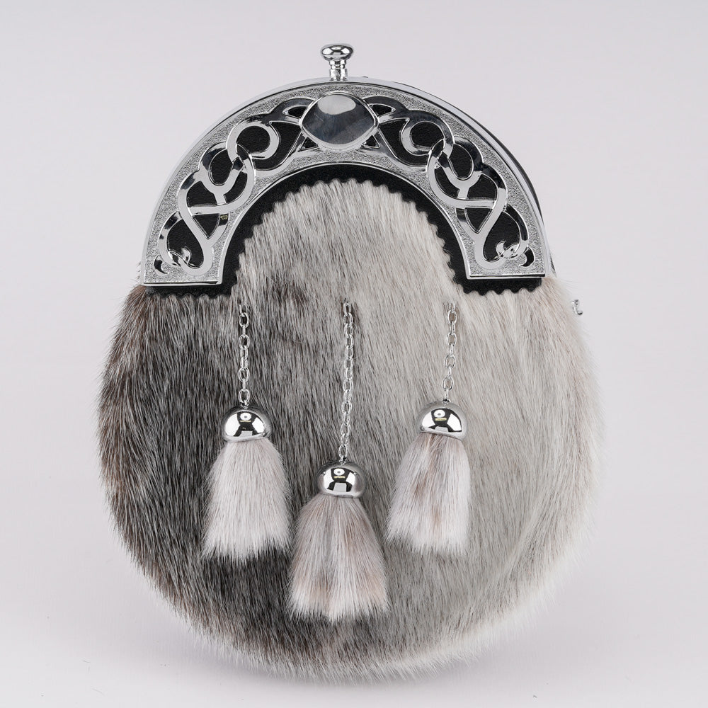 Premium WES9 Chrome Dress Sporran - Genuine Sealskin Leather - Traditional Scottish Highland Accessory for Weddings, Ceilidhs & Formal Events