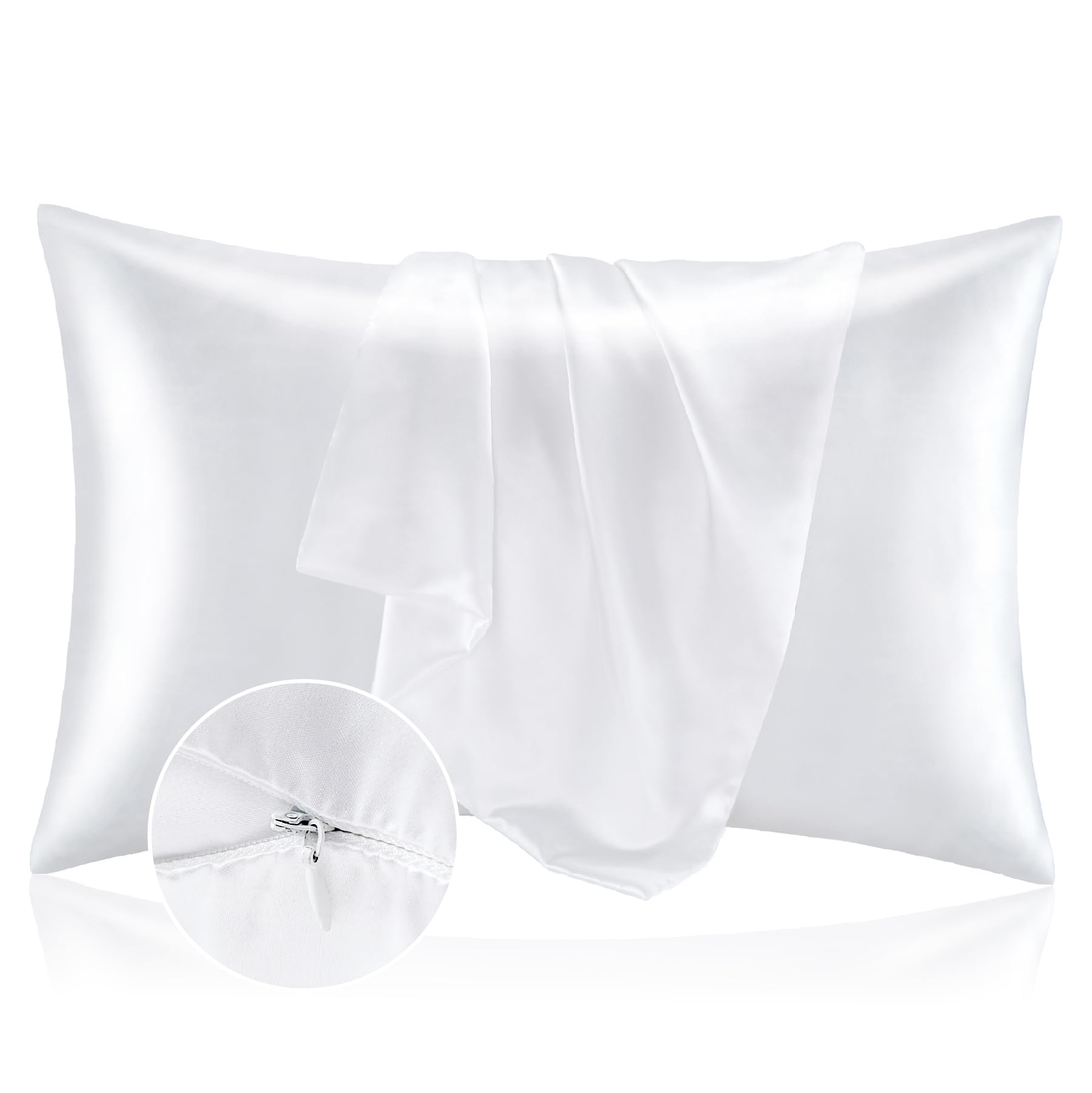 BEDELITE Satin Pillowcase with Zipper - 2 Pack Standard Size (20x26 Inches) - Super Soft & Cooling Silk-Like Pillow Cases for Women & Men - Perfect for Hair Care, Skin Protection & Better Sleep