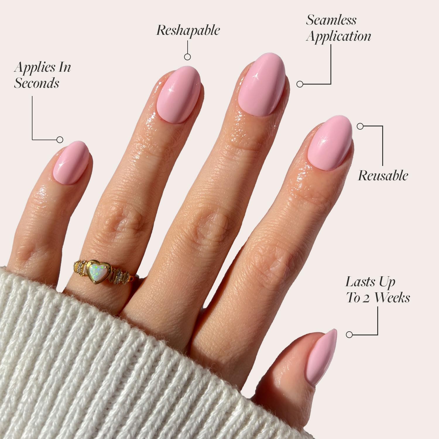 Glamnetic Press On Nails - Think Pink | Solid Opaque Light Pastel Pink Short Oval Fake Nails, Reusable Artificial Nails with 15 Sizes (30 Nails Kit) | Perfect for Weddings, Parties, Date Nights & Everyday Wear