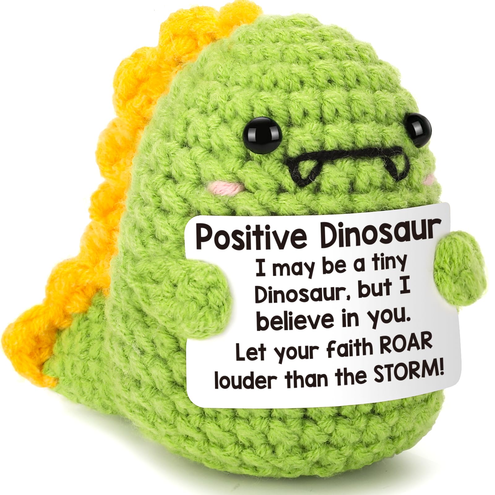 Handmade Crochet Mini Dinosaur Plush Toy - Cute Inspirational Gift for Teens, Kids, Coworkers & College Students | Perfect for Easter Baskets, Birthdays, Mother's Day, Graduation Decor & Motivational Gifts | Great for Room Decor, Study Motivation & Stress Relief