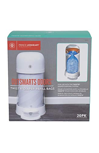 Prince Lionheart TWIST’R Diaper Disposal Refill Bags - 20 Pack | Odor-Controlling & Leak-Proof | Perfect for Diaper Pails, Nursery, and Travel Use