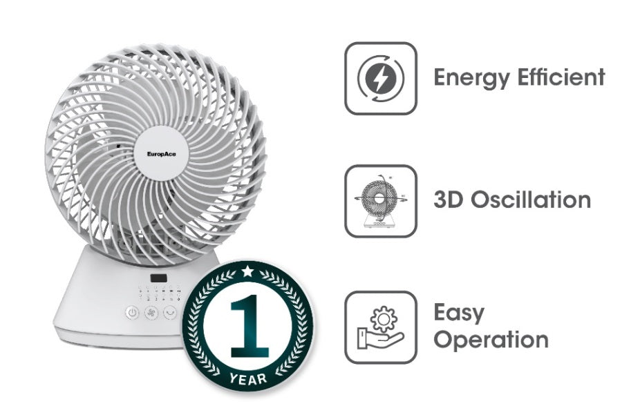 EuropAce EDF5631DWH 6 Inch Deluxe DC Motor Desk Fan - Ultra Quiet, Energy Efficient Office & Home Cooling Fan for Workstation, Bedroom, Dorm Room