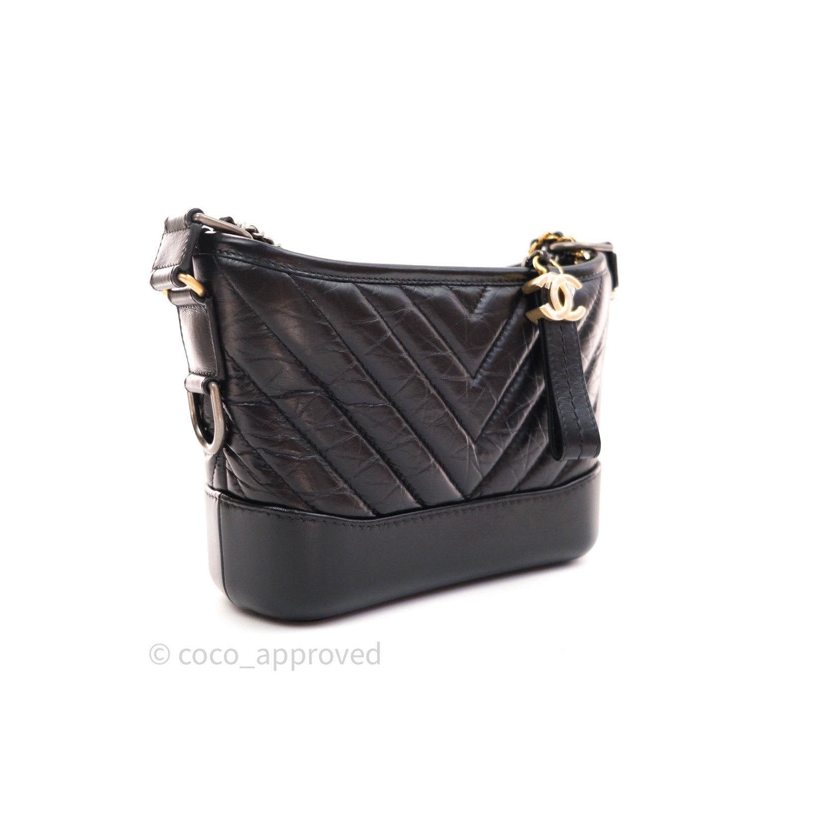 Chanel Small Gabrielle Hobo Bag in Black Calfskin with Chevron Pattern & Mixed Hardware - Luxury Crossbody Purse for Women, Perfect for Date Night & Evening Events