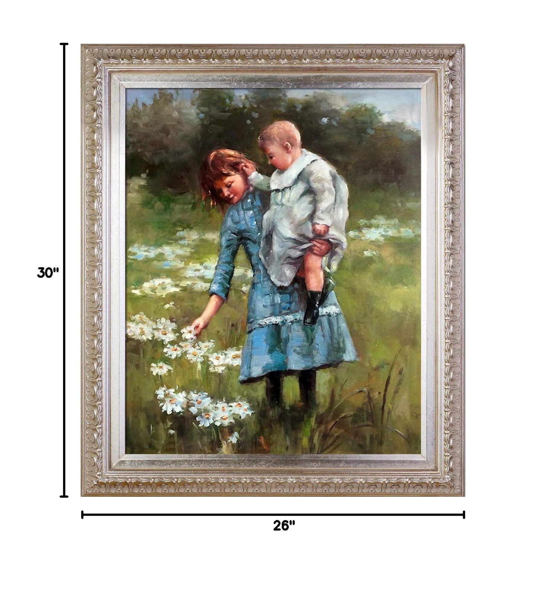 La Pastiche THR7185-FR Hand Painted Oil Painting Reproduction - 'Daisy Field' with Elegant Champagne Frame, 20x24 Inches - Perfect for Living Room, Bedroom or Office Wall Decor