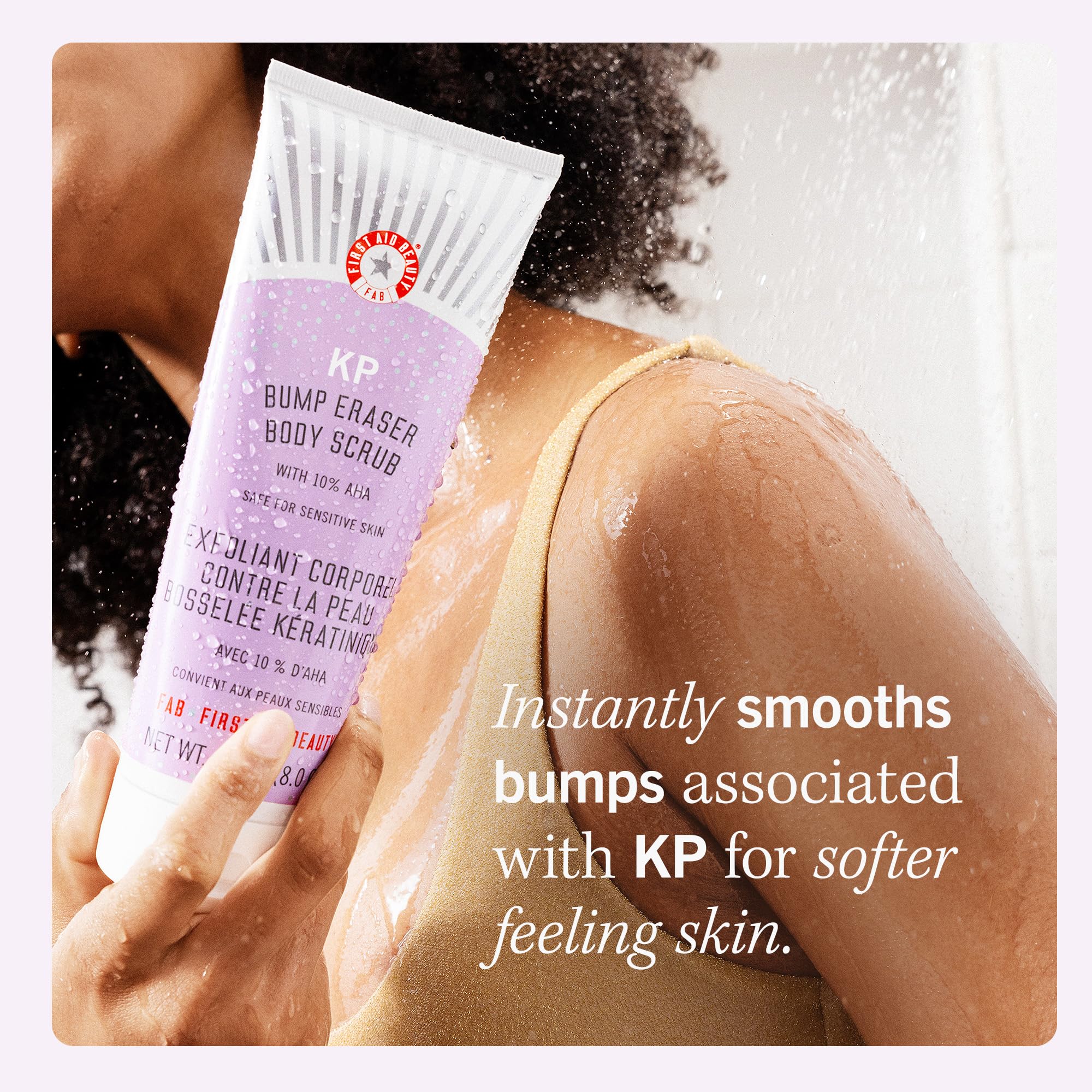 First Aid Beauty KP Bump Eraser Body Scrub - 10% AHA Exfoliator for Keratosis Pilaris with Glycolic & Lactic Acids - Reduces Chicken Skin Bumps - Gentle for Sensitive Skin - 10 oz - Perfect for Dry, Rough Skin Care & Body Smoothing Routine