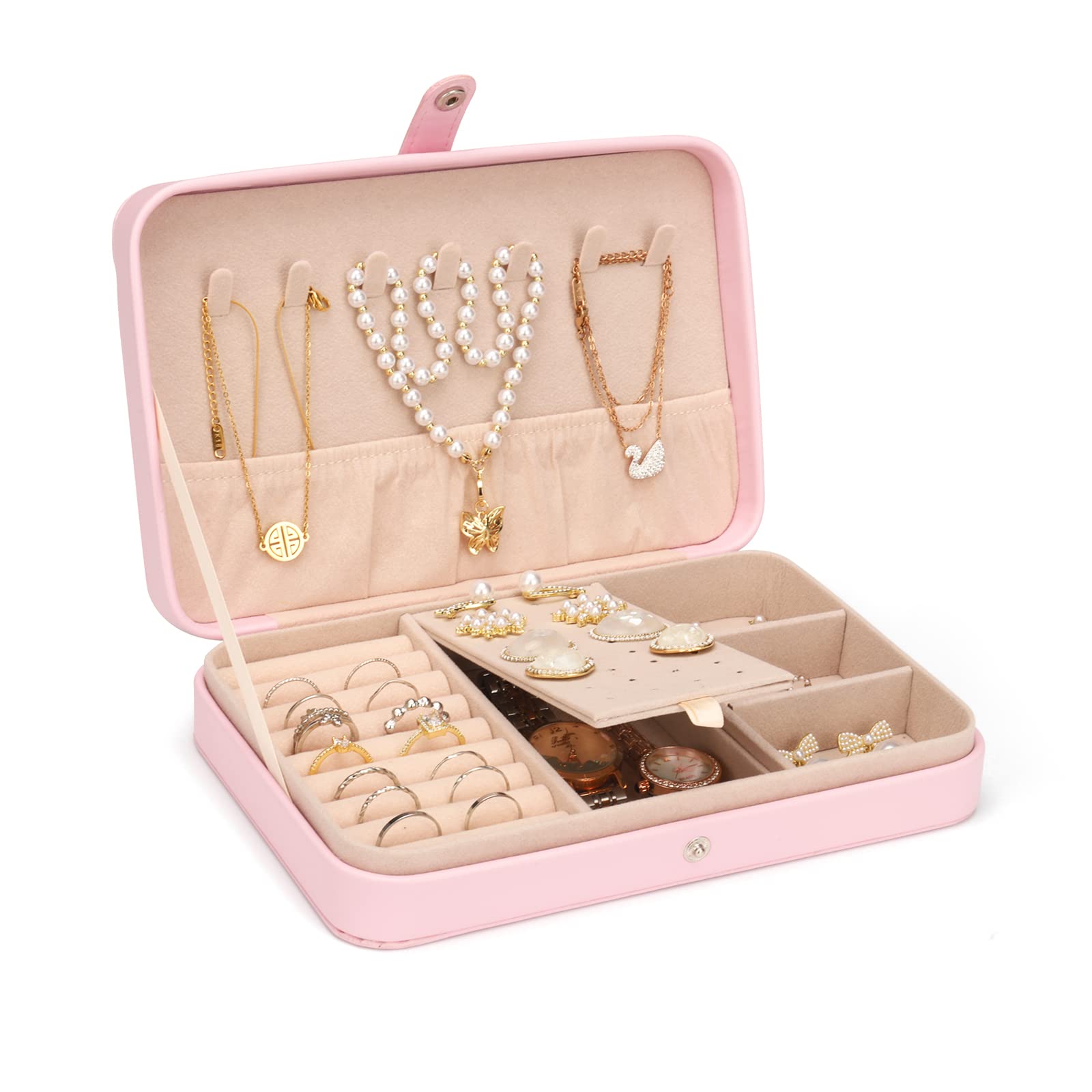 Stylish Portable Jewelry Box for Women - Travel Jewelry Organizer Case with Storage Compartments for Earrings, Necklaces & Bracelets | Perfect Gift for Girls & Travel Accessories for On-the-Go Jewelry Protection