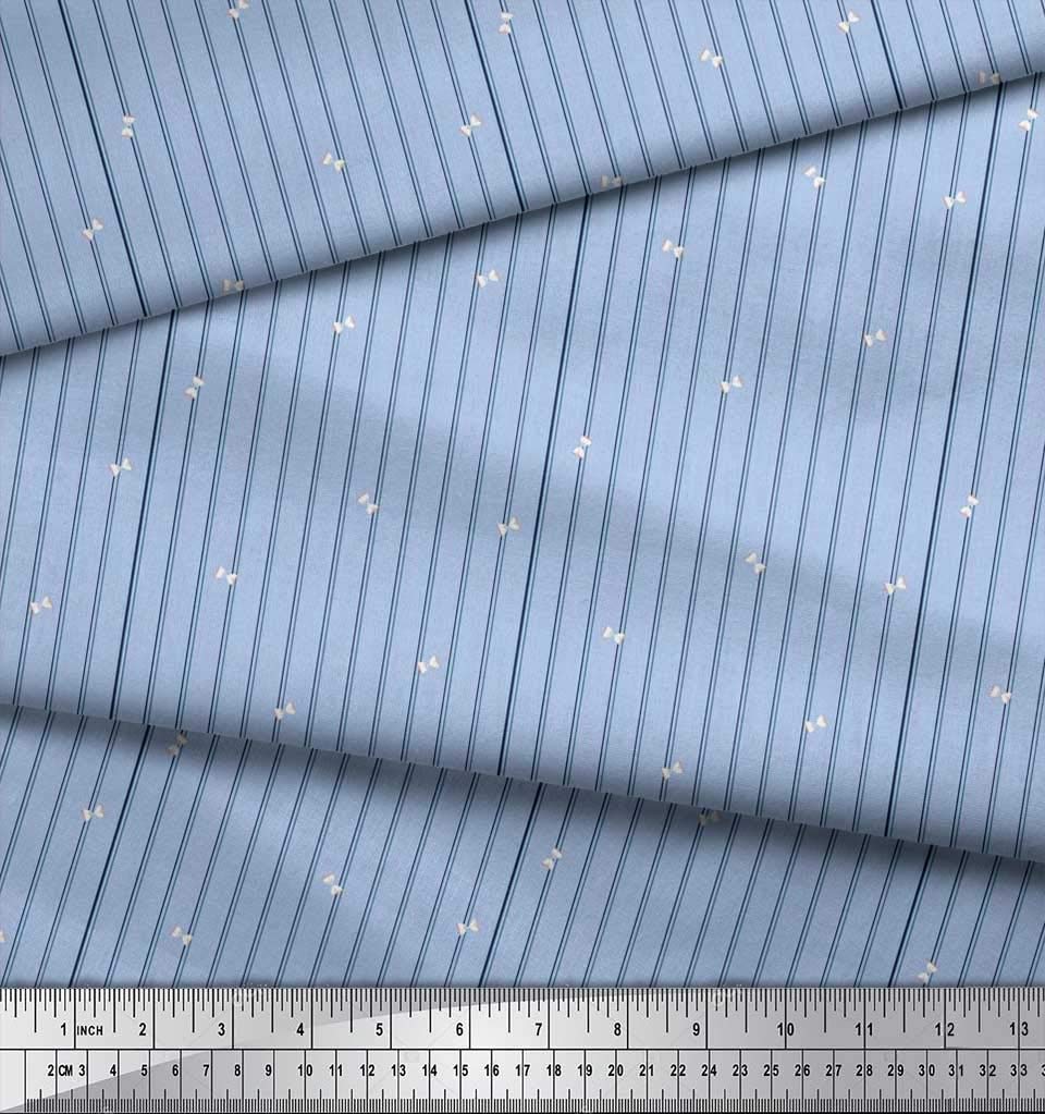 Soimoi Blue Polyester Crepe Fabric by The Yard - 42 Inch Wide Sand Timer & Stripe Shirting Material - Timeless Printed Fabric for Dresses, Blouses, Scarves & DIY Sewing Projects