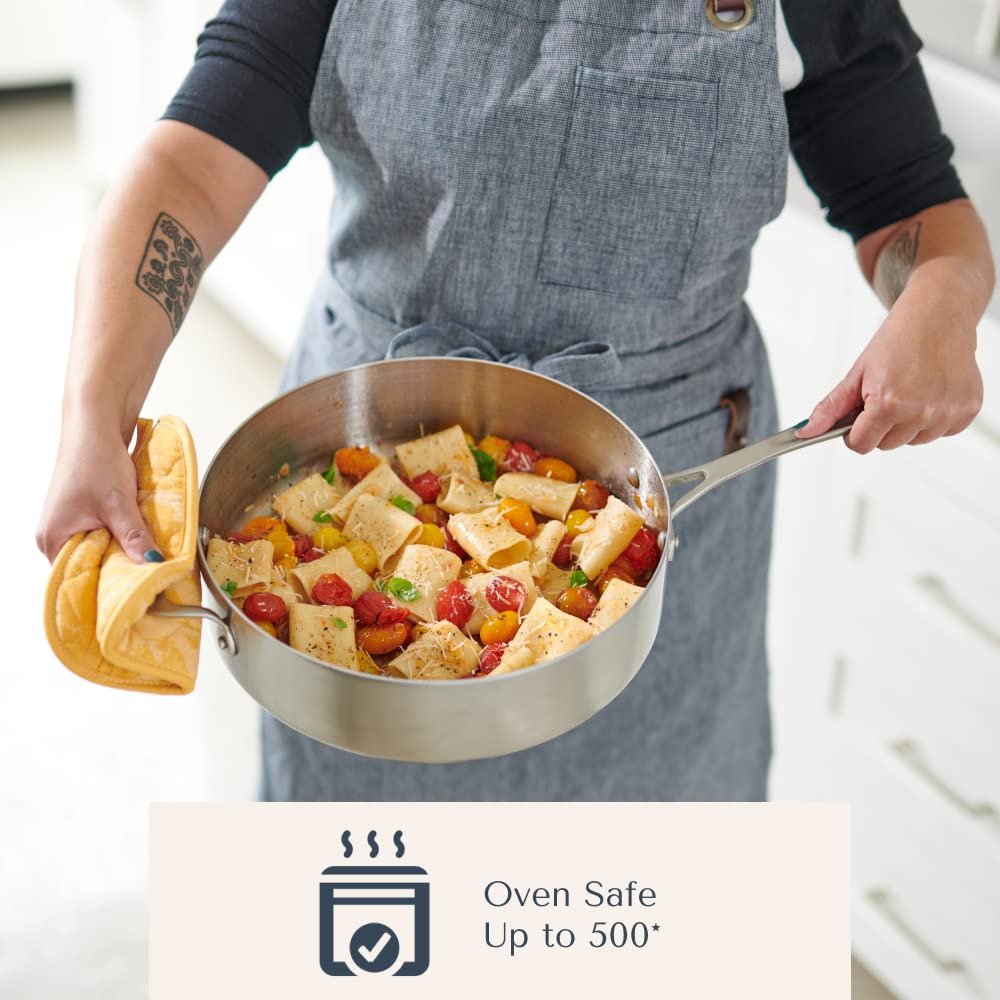 10 Inch Stainless Steel Skillet Saute Pan with Lid - Made in USA | American Kitchen Cookware for Frying, Searing & Sauteing | Oven & Stovetop Safe