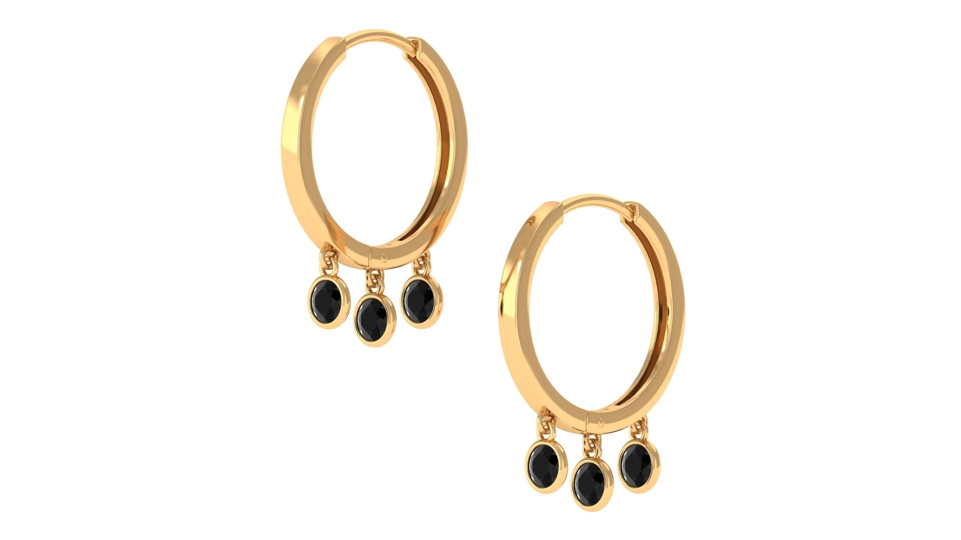 0.75 CT Black Spinel Hoop Earrings for Women - 14K Solid Gold Bezel Set Drop Earrings with Three Stones - August Birthstone Jewelry for Gifts & Special Occasions