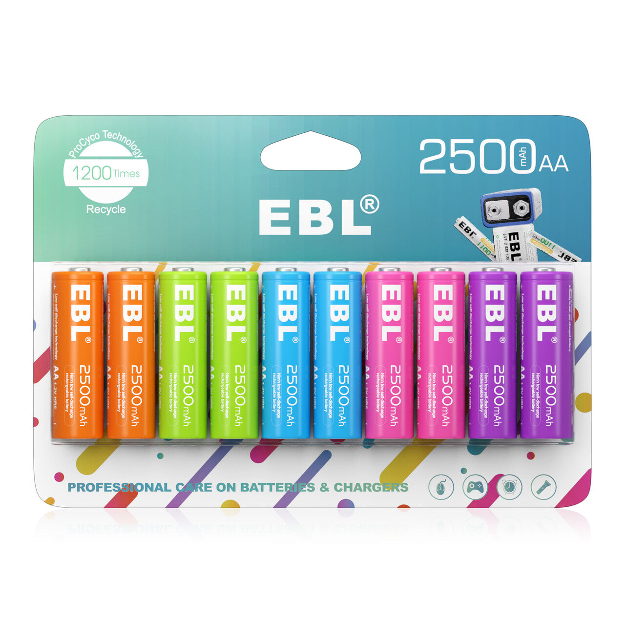 EBL Rechargeable AA NiMH Batteries 2500mAh - 8 Pack High Capacity Batteries with New Packaging - Perfect for Digital Cameras, Wireless Keyboards, and Toys
