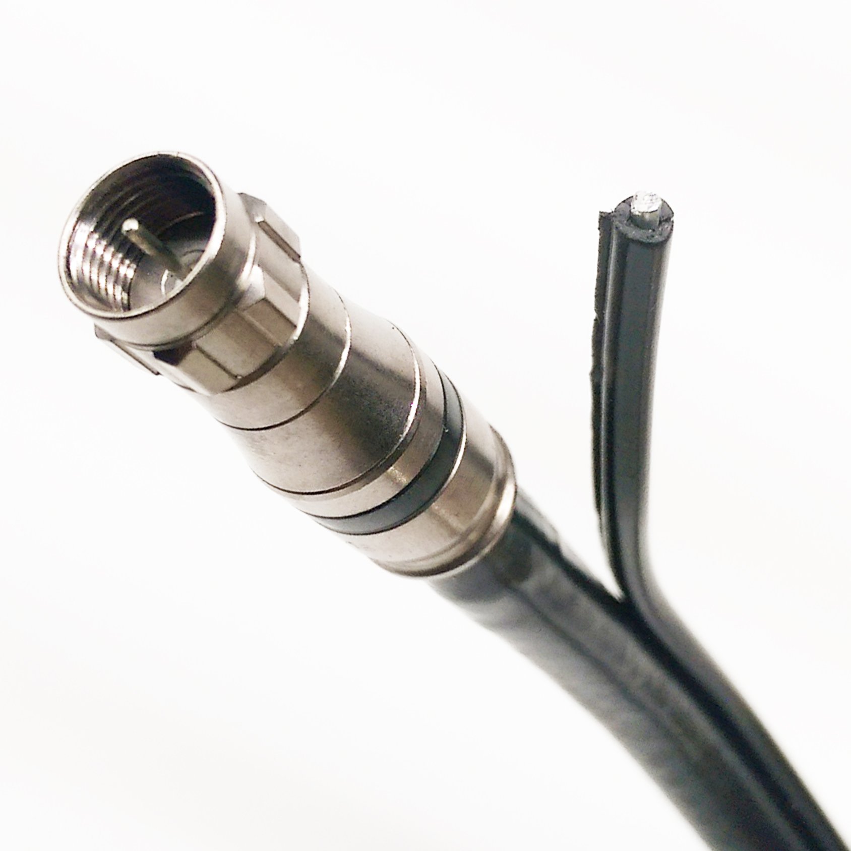 PHAT SATELLITE 370ft Outdoor Quad Shield Coaxial Cable - 75 Ohm RG11 Low Loss for UHF VHF HDTV Antenna, Weatherproof Compression Connector, ETL Certified - Perfect for Long-Distance TV Signal Transmission in Rural Areas and Commercial Installations