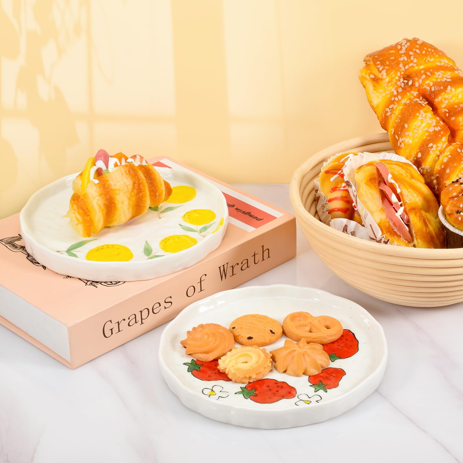 Koythin Ceramic Dinner Plate Set - Cute Fruit & Floral Printed Design - Durable Kitchen & Dining Plates for Home, Office, Dessert Serving (Orange) - Perfect for Everyday Meals, Party Entertaining & Gift Giving