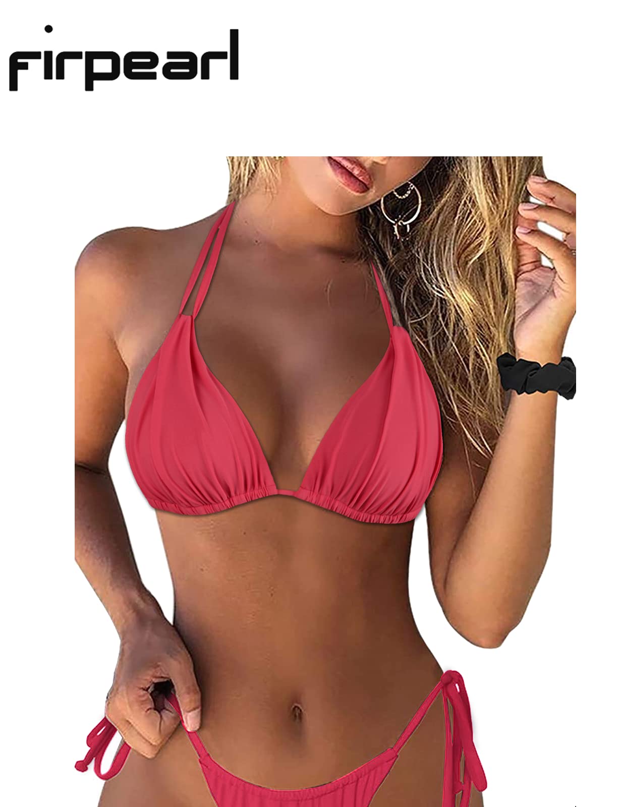 Firpearl Women's Push Up Triangle Bikini Top - Adjustable Halter Swimsuit with Ruching for Beach, Pool & Summer Vacation