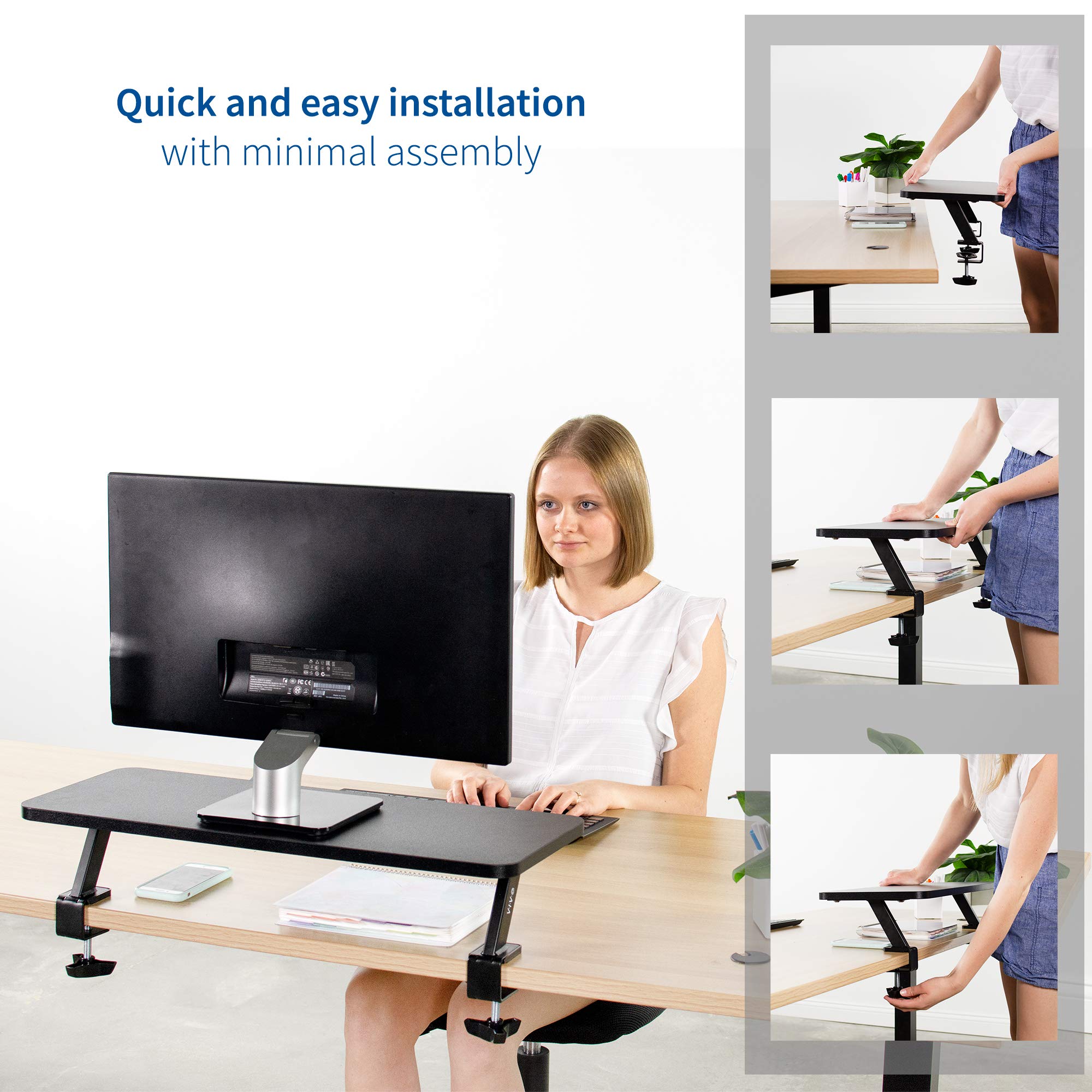 VIVO Black 26 Inch Clamp-On Ergonomic Monitor Stand Riser - Adjustable Desk Shelf Organizer for Single Computer Screen or Laptop | Perfect for Home Office, Gaming Setup & Workspace Organization