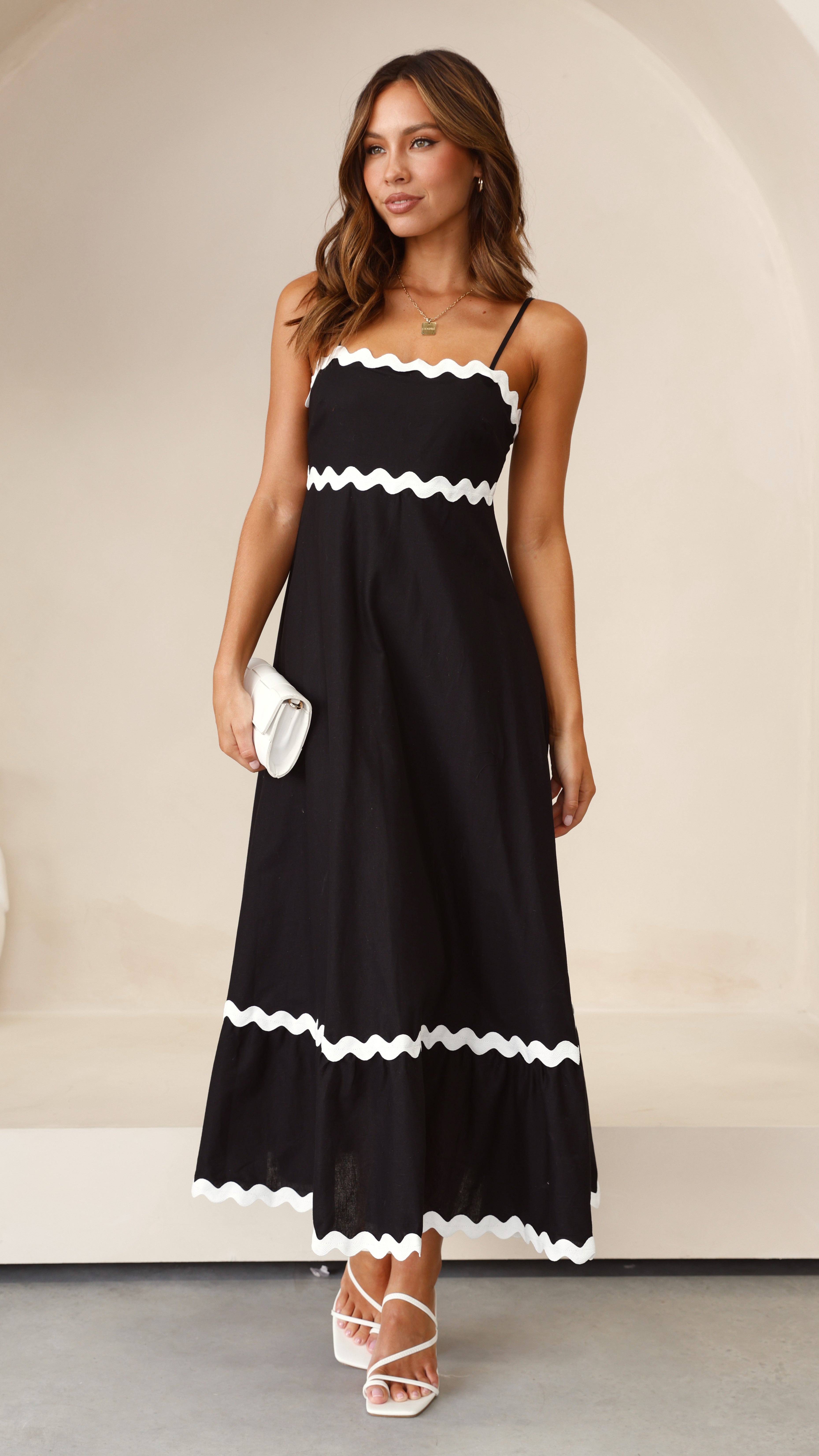 Brodey Midi Dress for Women - Elegant Black & White Flowy Summer Dress for Casual Outings, Date Nights & Beach Vacations
