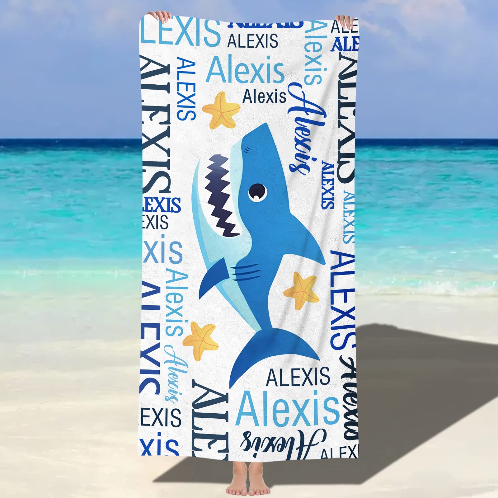 Custom Personalized Beach Towels with Names for Kids & Adults - Quick Dry Microfiber Sand-Free Pool & Bath Towel - Soft Travel Towel for Beach, Swimming, Vacation & Outdoor Activities