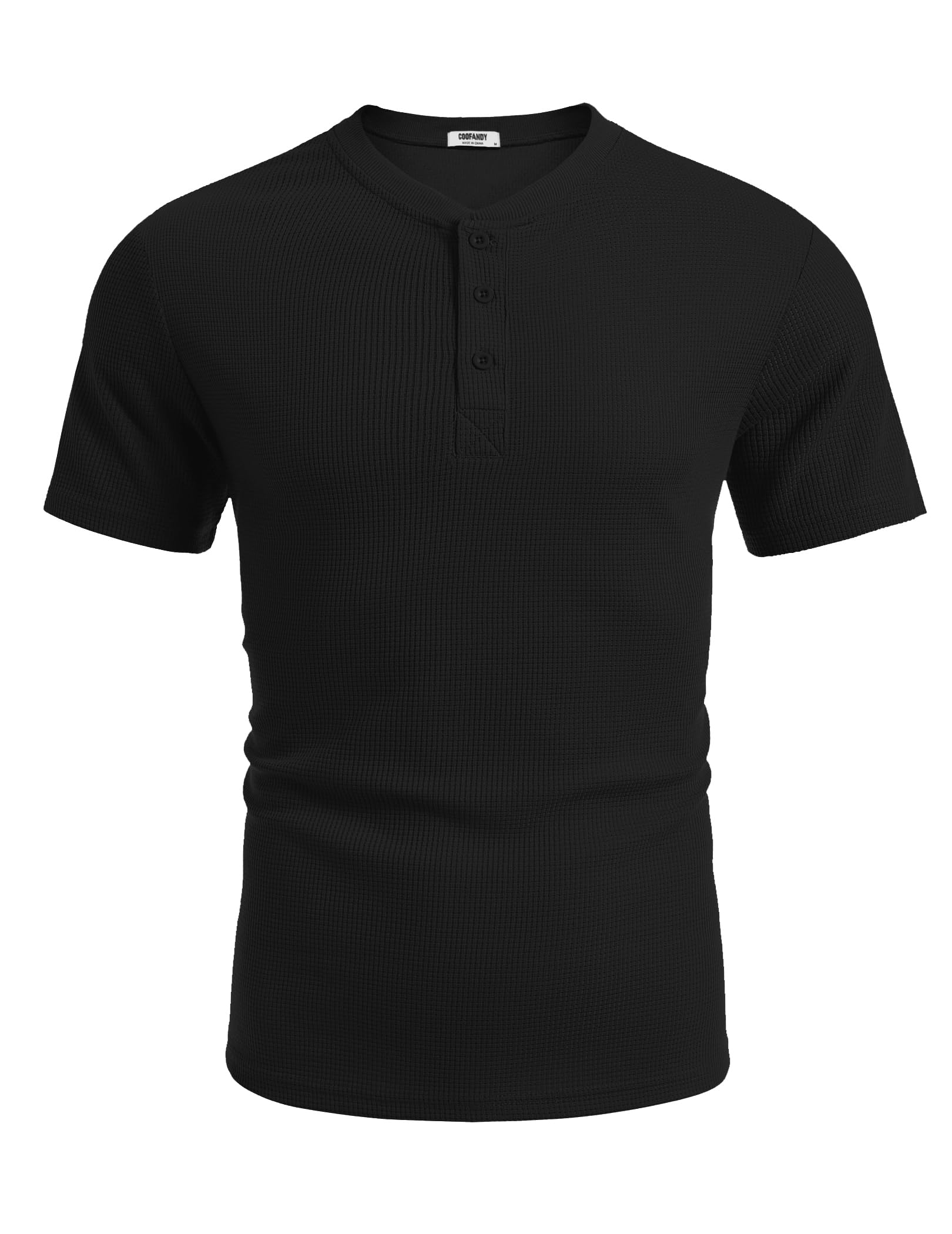 COOFANDY Men's Waffle Henley Short Sleeve Textured T-Shirt - Casual Button Up Tee Shirt | Heavyweight Summer Henley Top for Outdoor Activities & Date Nights