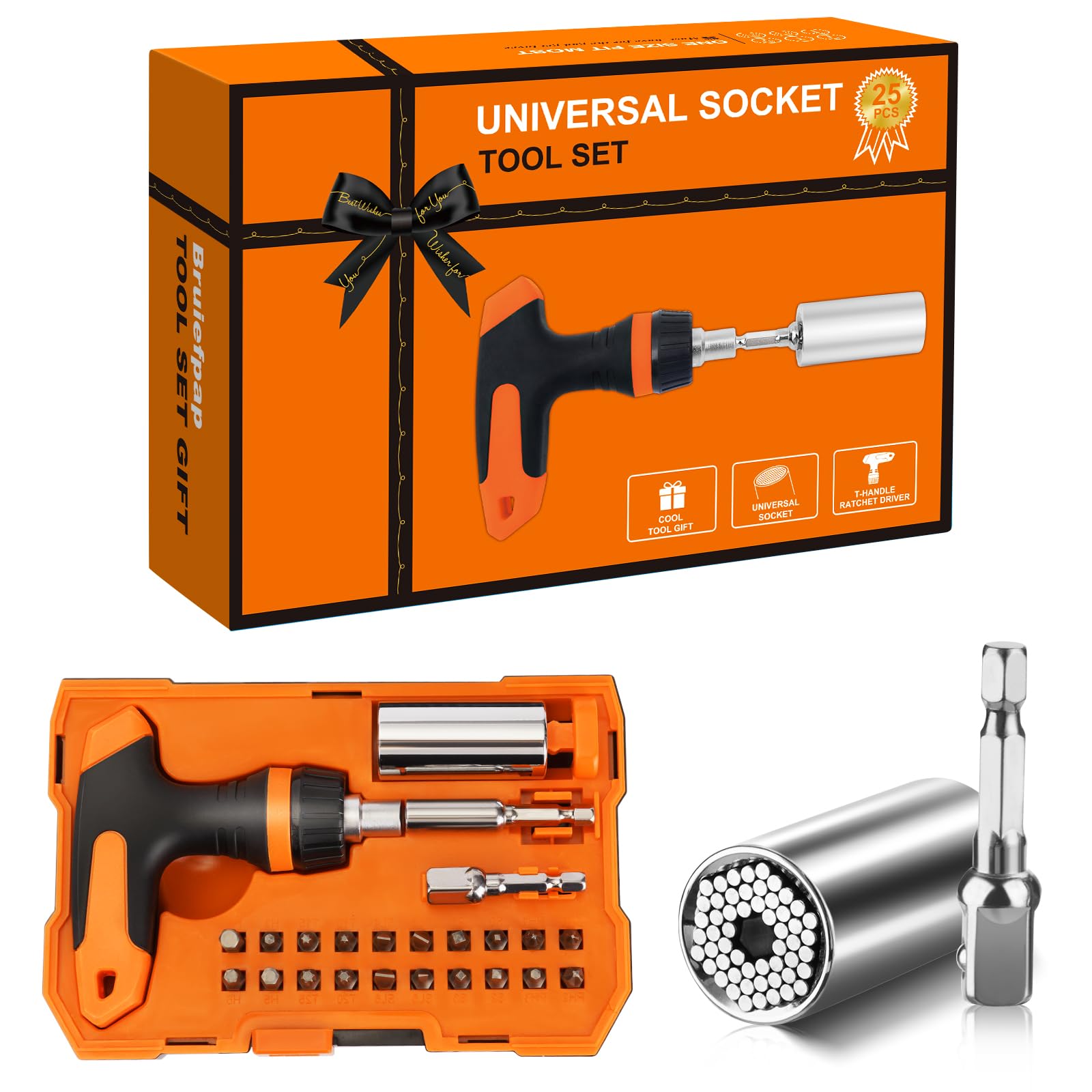 **Universal Ratcheting Socket Tool Set with Power Drill Adapter - 45-Piece T-Handle Screwdriver Kit for DIY, Home Repair & Automotive - Perfect Gift for Men, Dad, Boyfriend & Handyman (Christmas, Birthday, Stocking Stuffer)**    *(Use Cases: Ideal for home improvement projects, car repairs, furniture assembly, and general maintenance tasks.)*