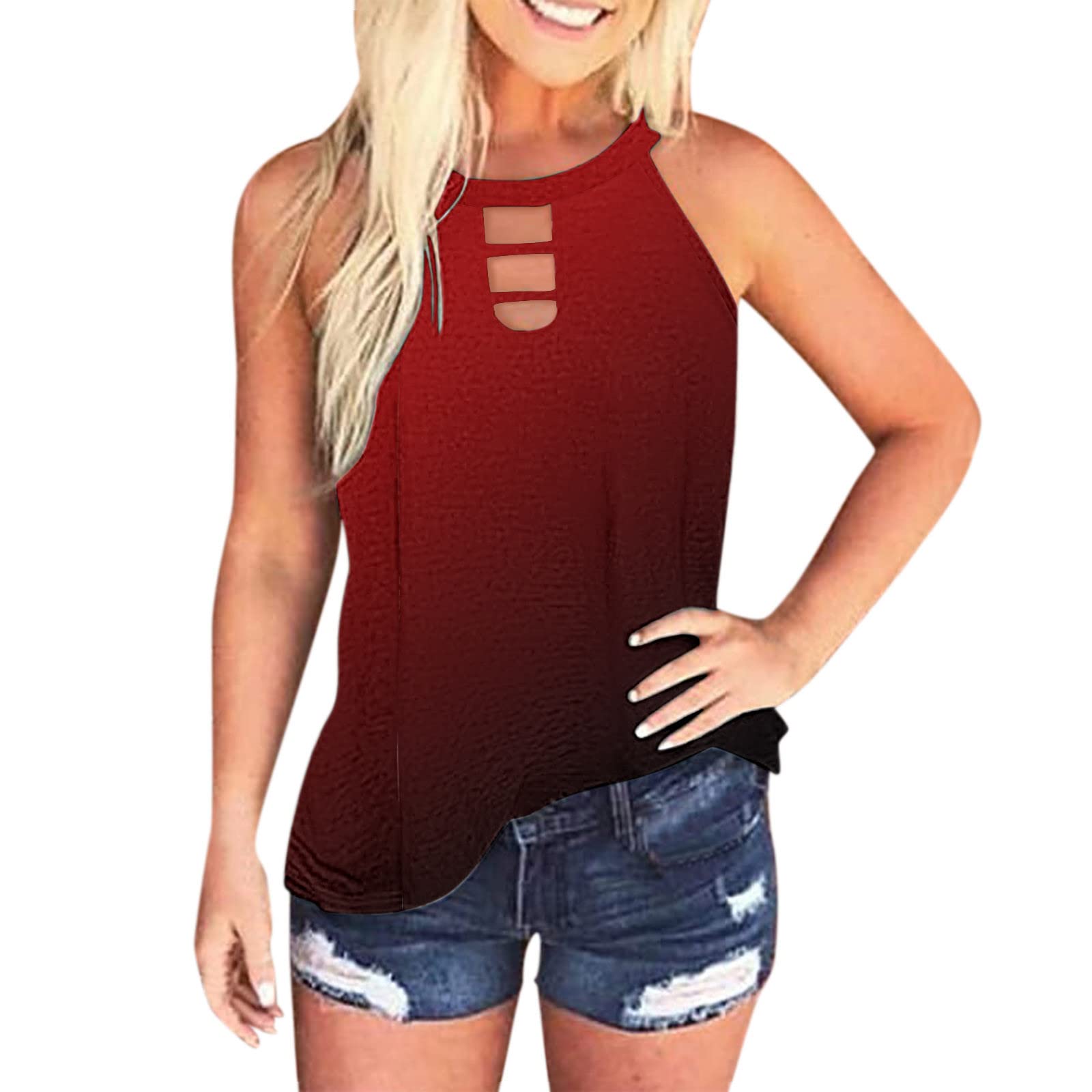 Women's Summer Casual Beach Shirts - Sleeveless Halter Cut Out Hollow Cami Tank Tops | Perfect for Vacations, Pool Parties & Summer Outings