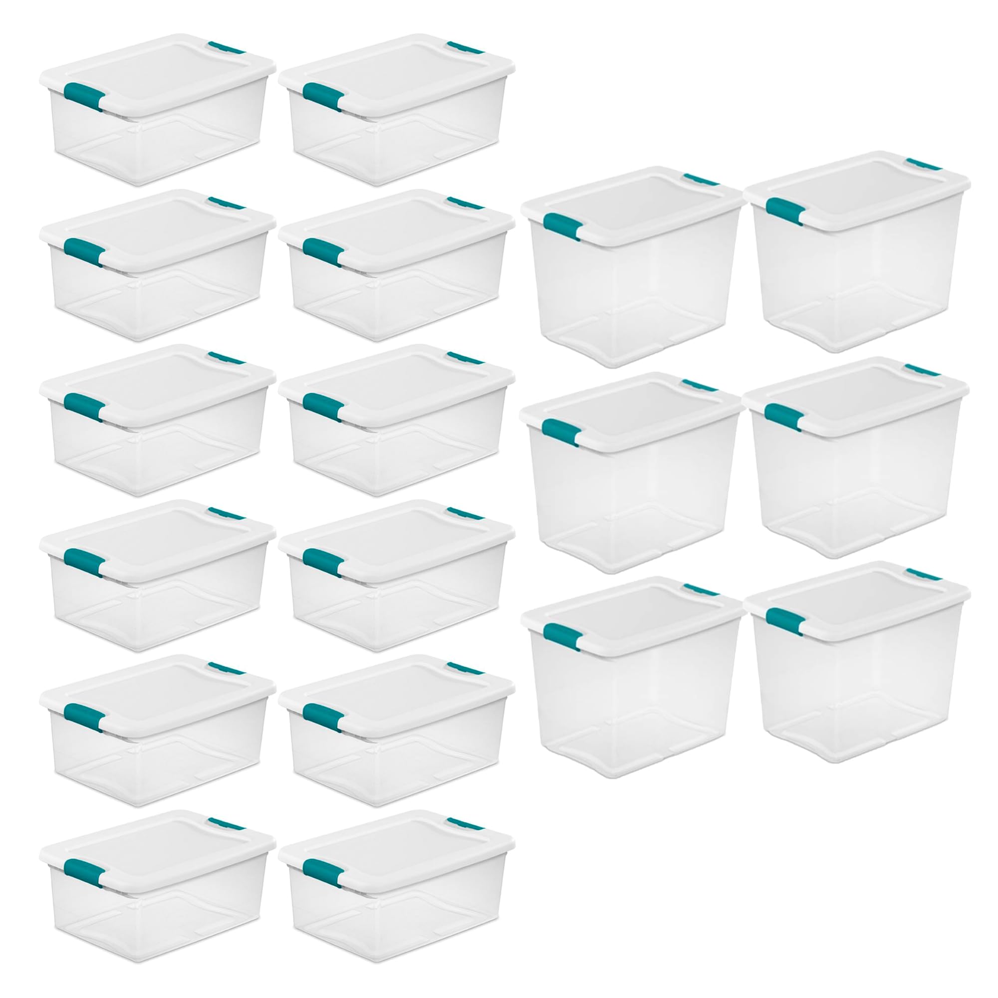 Sterilite 12-Pack 15-Quart & 6-Pack 25-Quart Clear Plastic Storage Bins with Latch Lids - Stackable Organizer Totes for Home, Office, and Garage Organization