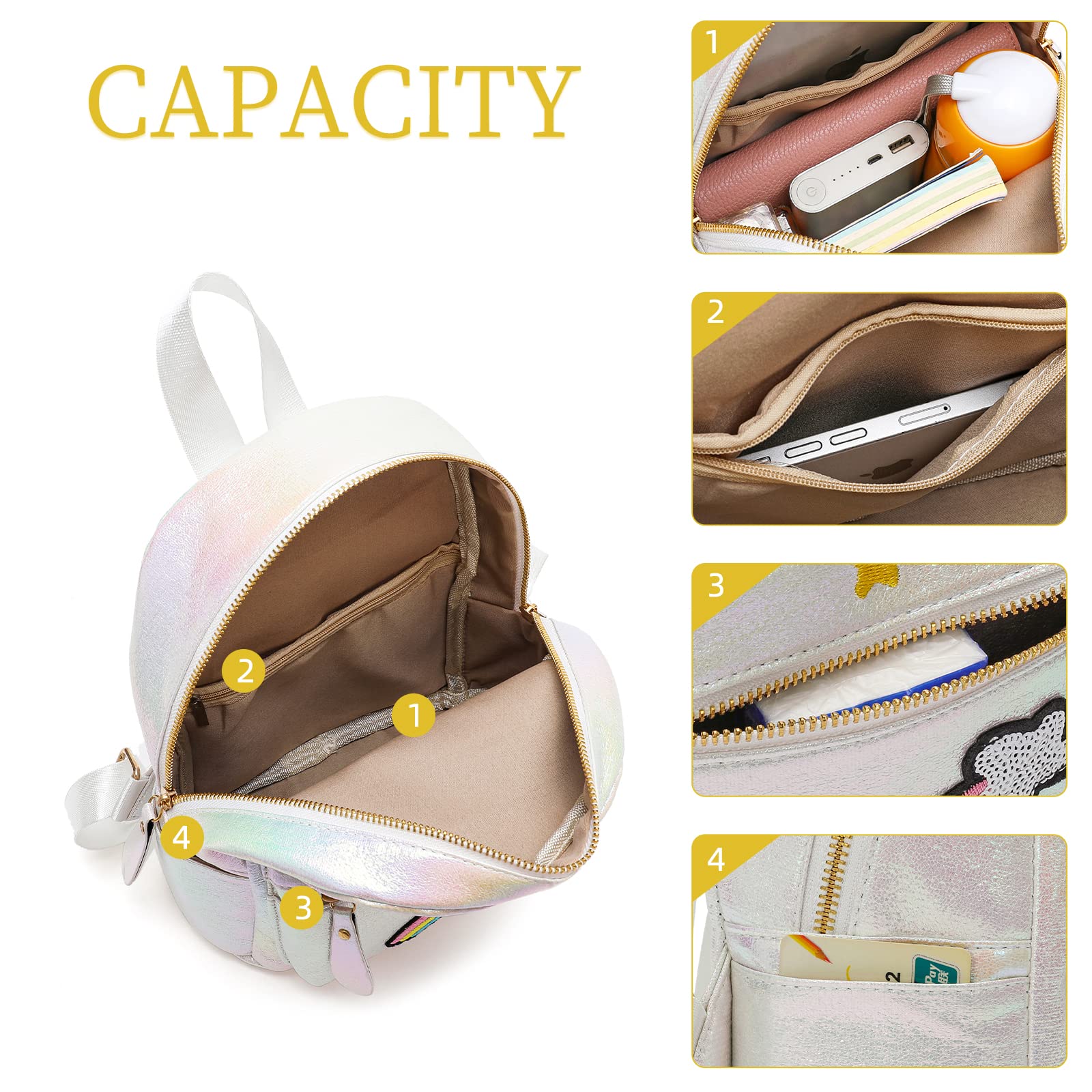 Unicorn Mini Leather Backpack for Girls - Cute White Small Purse for School, Travel & Everyday Use | Durable Kids Shoulder Bag