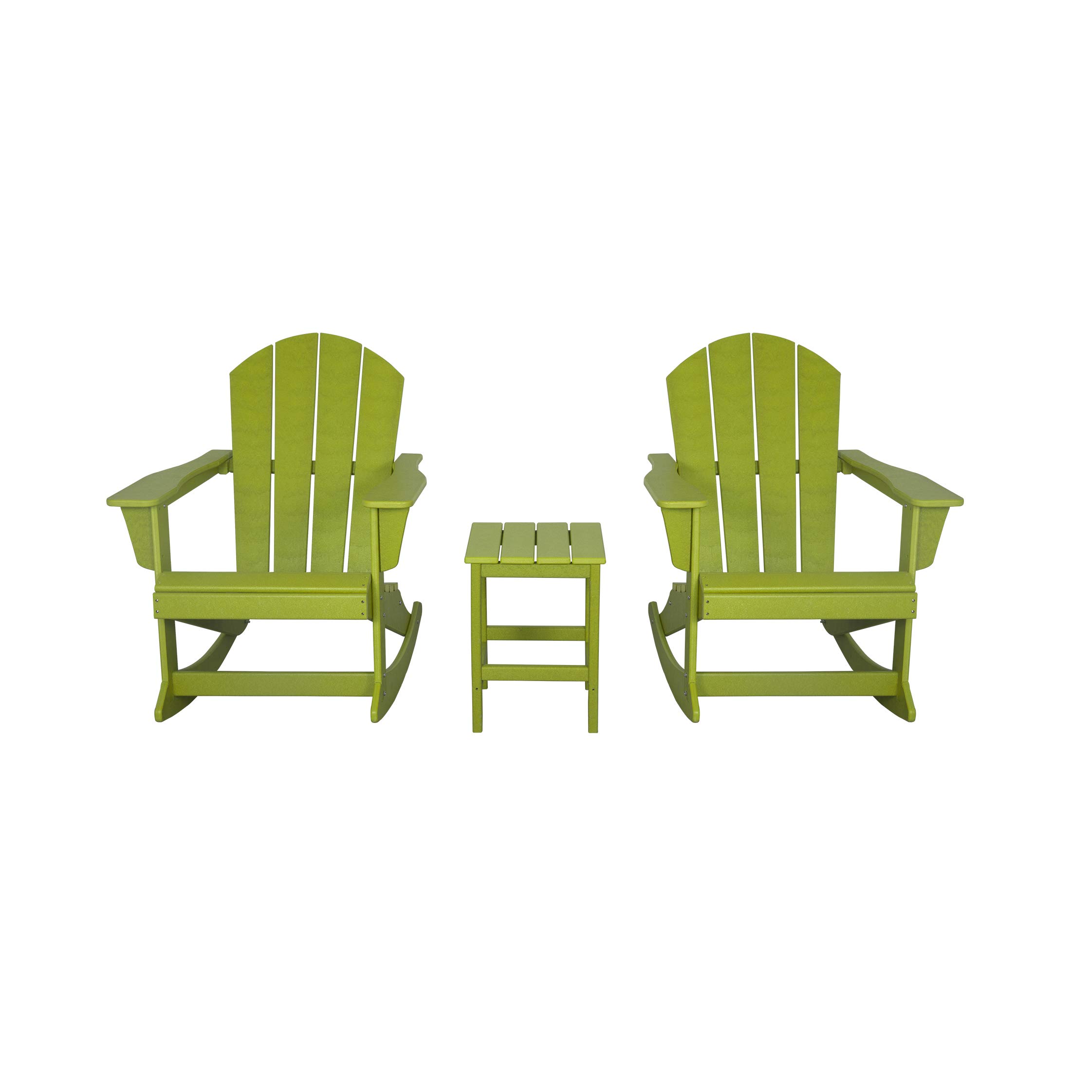 WO Home Furniture 3-Piece Patio Rocking Chair Set - Classic Outdoor Adirondack Rocker Chairs & Side Table in Lime Green - Perfect for Backyard, Garden, Deck & Poolside Relaxation