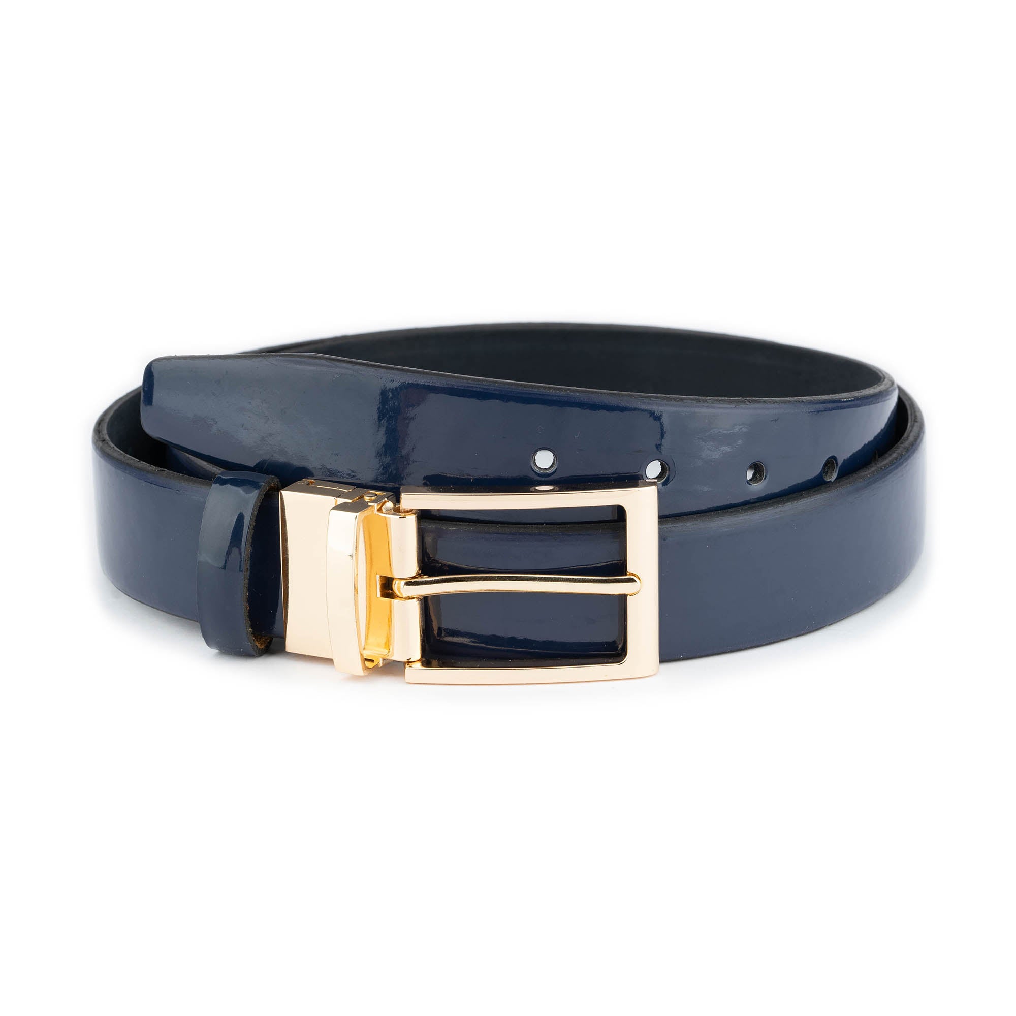Luxury Men's Blue Patent Leather Belt with Gold Buckle - 3.5 cm Width - Perfect for Business, Formal Events & Office Wear