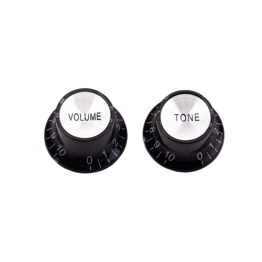 2-Pack Black Electric Guitar Bass Control Knobs - Replacement Potentiometer Knobs for Electric Guitar & Bass - Perfect for Tone & Volume Adjustment in Studio & Live Performances