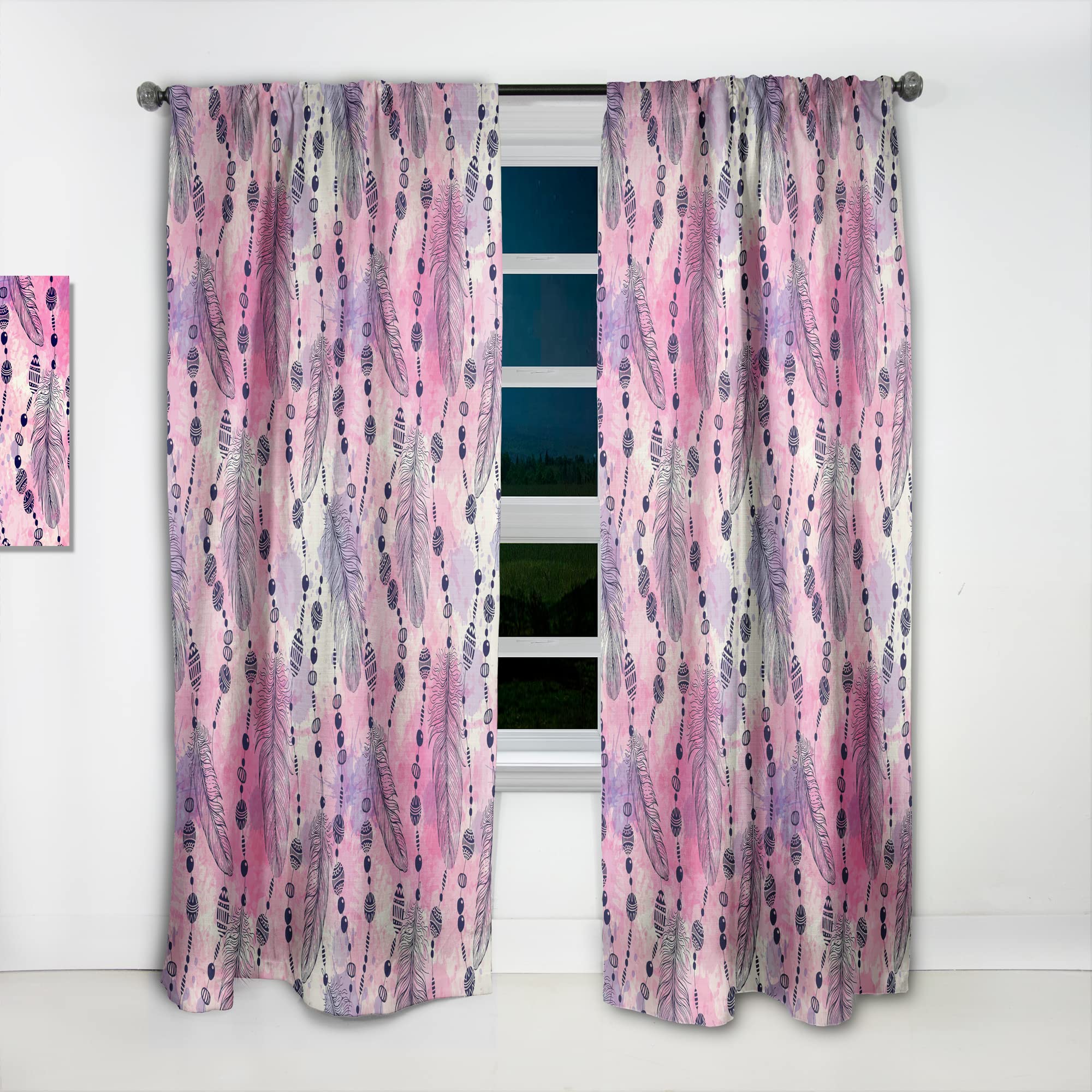 Bohemian Feathers and Beads Thermal Insulated Curtain Panel - 52x108 Inches - Blackout Window Drapes for Bedroom & Living Room - Elegant Home Decor for Cozy Boho Chic Style