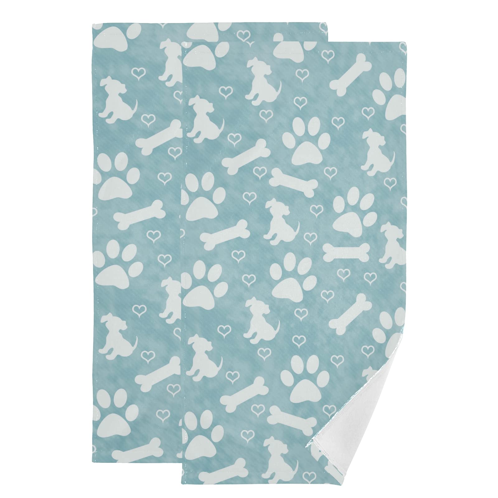 KFBE Dog Bone Paw Print Bath Towels Set of 2 - Super Soft Absorbent Washcloths & Hand Towels for Bathroom, Kitchen, Beach - Perfect for Pet Lovers, Bath Time, Pool Day & Home Decor (20823398)