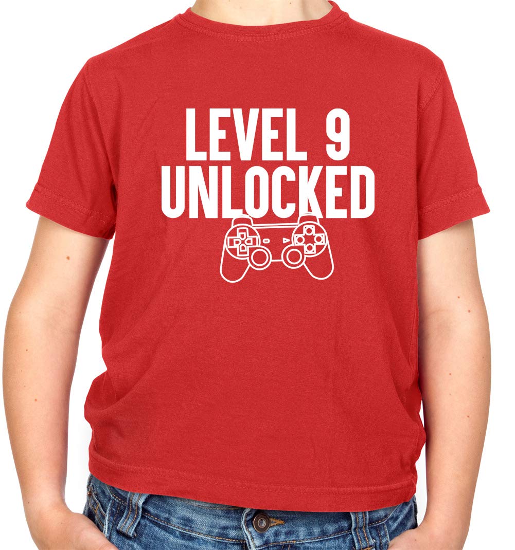 Level 9 Unlocked Kids Crewneck T-Shirt | Soft Cotton Short Sleeve Tee for Boys & Girls | Perfect for School, Playdates & Family Outings