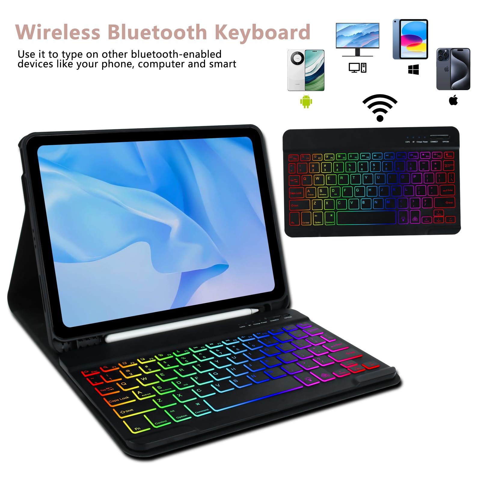 COO Backlit Wireless Keyboard Case for iPad Air 5th/4th Gen & iPad Pro 11 (2018-2022) - 7 Color LED, Detachable Keyboard with Apple Pencil Holder - Perfect for Work, Study & Travel