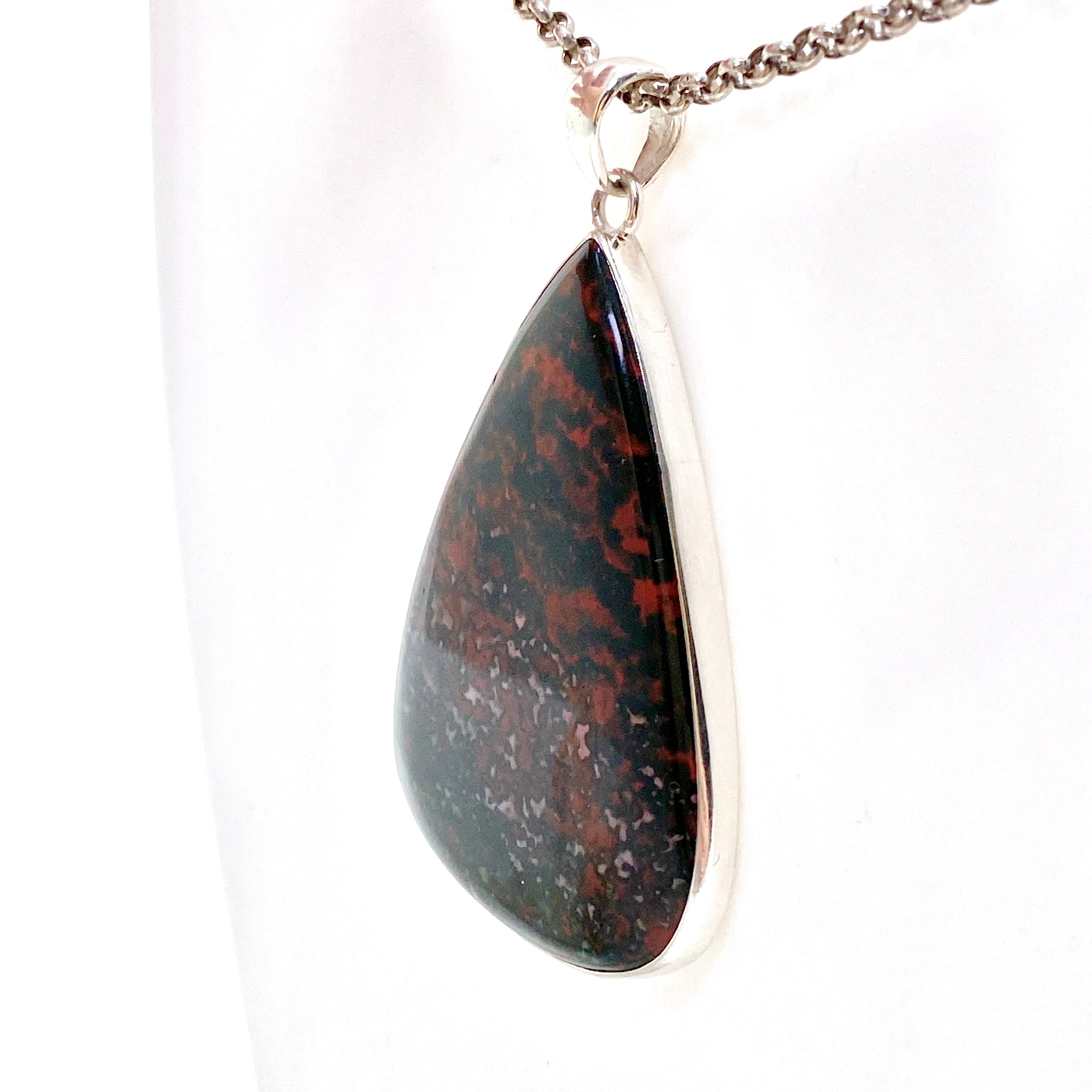 Natural Bloodstone Teardrop Cabochon Pendant - KPGJ4741 | Healing Crystal Jewelry for Meditation & Energy Balancing