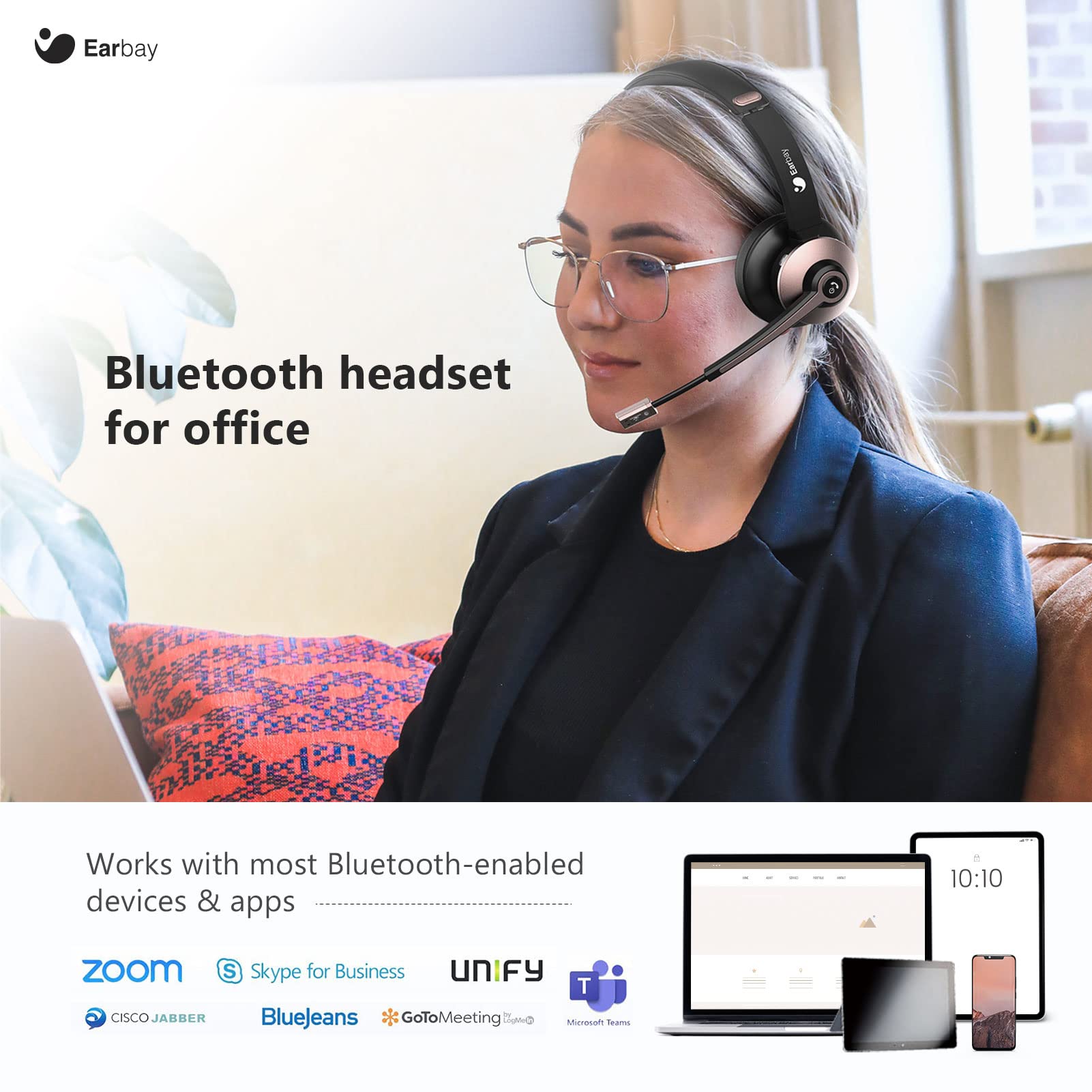 Wireless Bluetooth Headphones with Microphone - Noise Cancelling On-Ear Headset for PC/Laptop, 26H Playtime & Dual Connect - Ideal for Zoom, Microsoft Teams, Skype Calls, Gaming & Remote Work