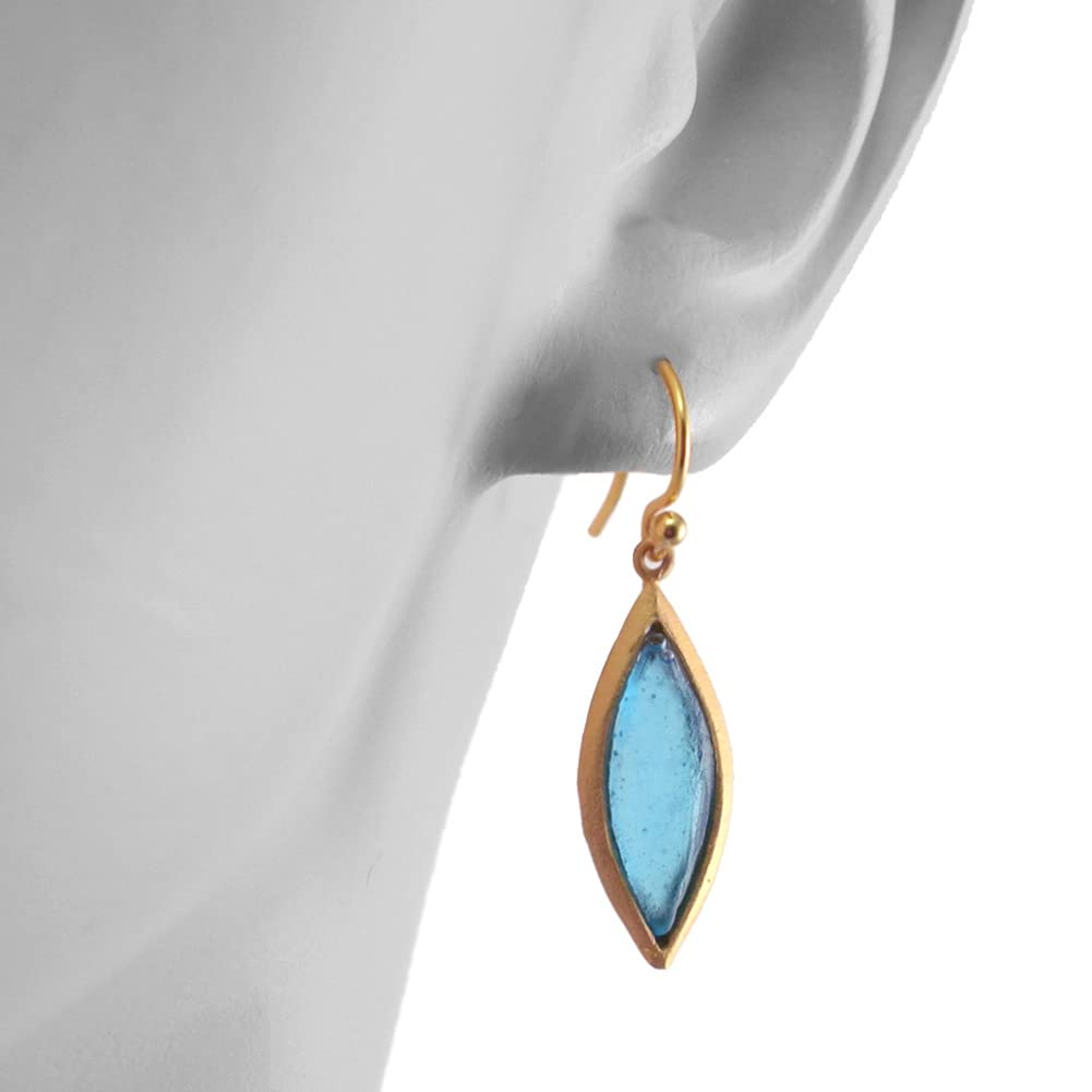 American Made Cast Artisan Glass & Gold-Plated Blue Marquise Necklace + Earrings Set | Perfect for Weddings, Parties & Special Occasions